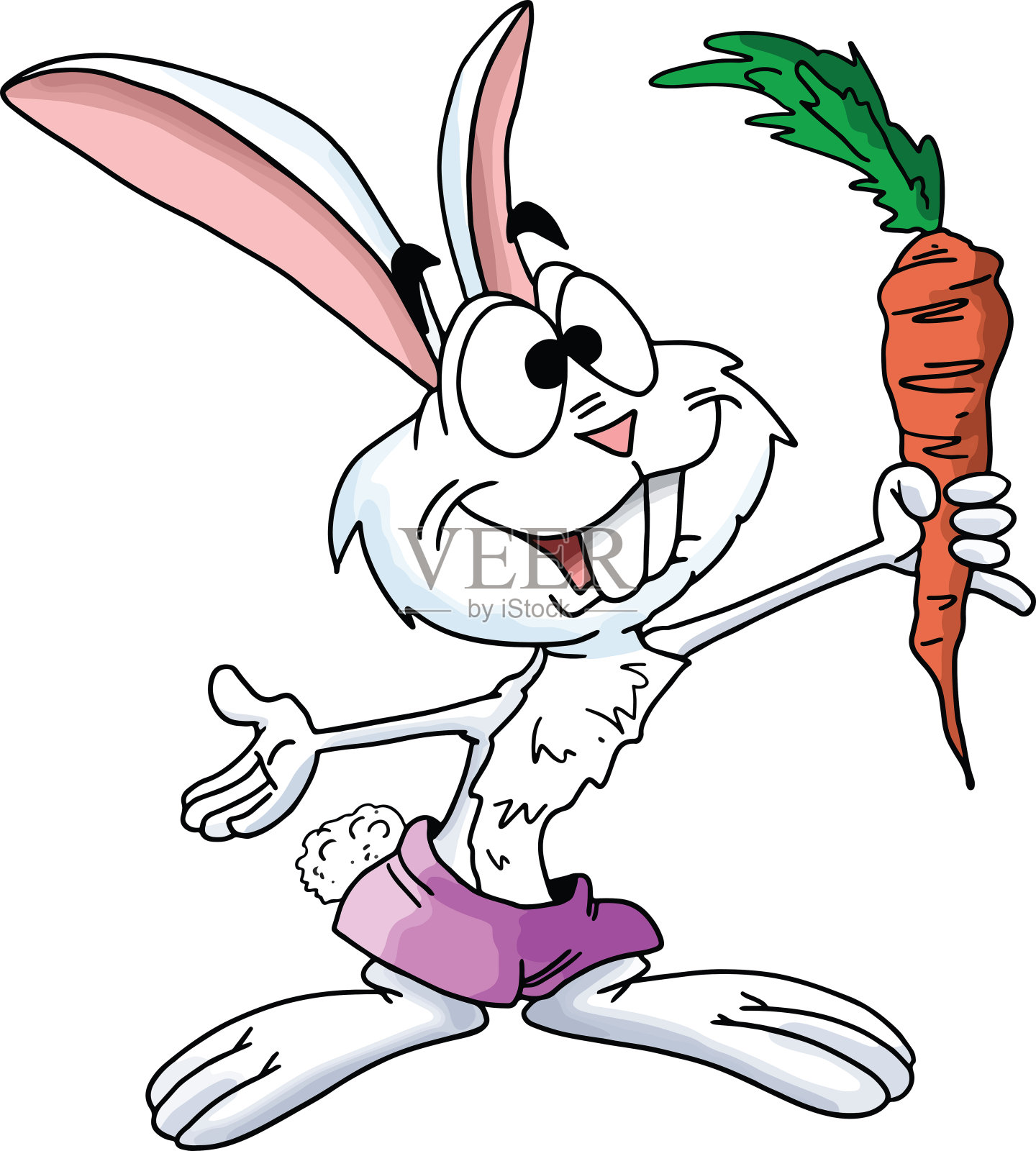 卡通兔子拿着一个成熟的胡萝卜在他的手中矢量插图设计元素图片