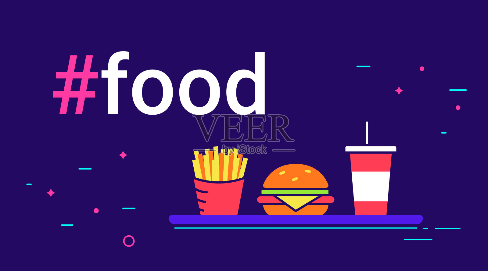 标签食物概念平面矢量插图大汉堡与薯条和奶昔在托盘上插画图片素材