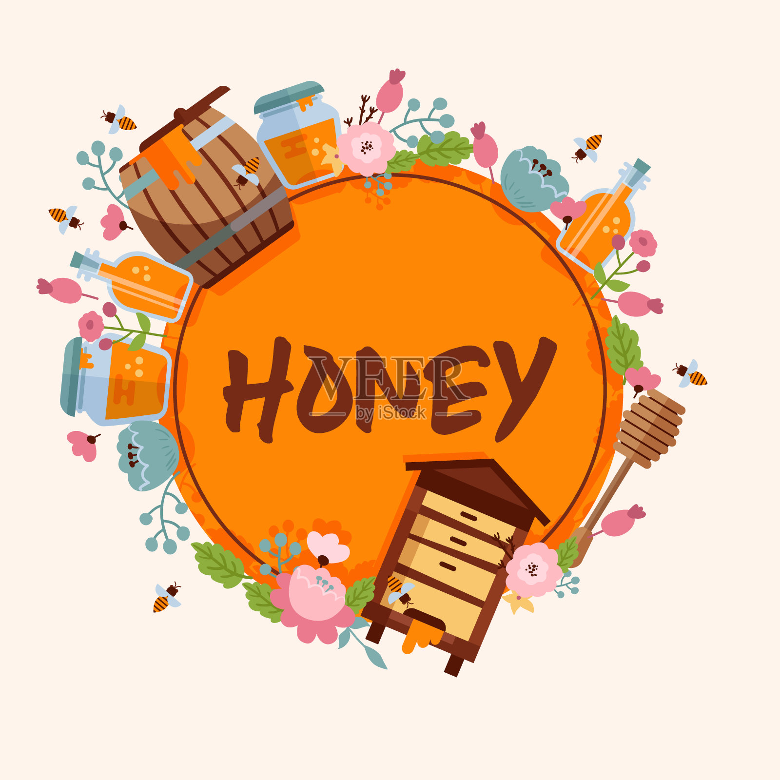 蜂蜜甜载体养蜂场养蜂人旗帜背景蜂蜜制造者蜜蜂昆虫蜂蜡插图背景海报广告插画图片素材