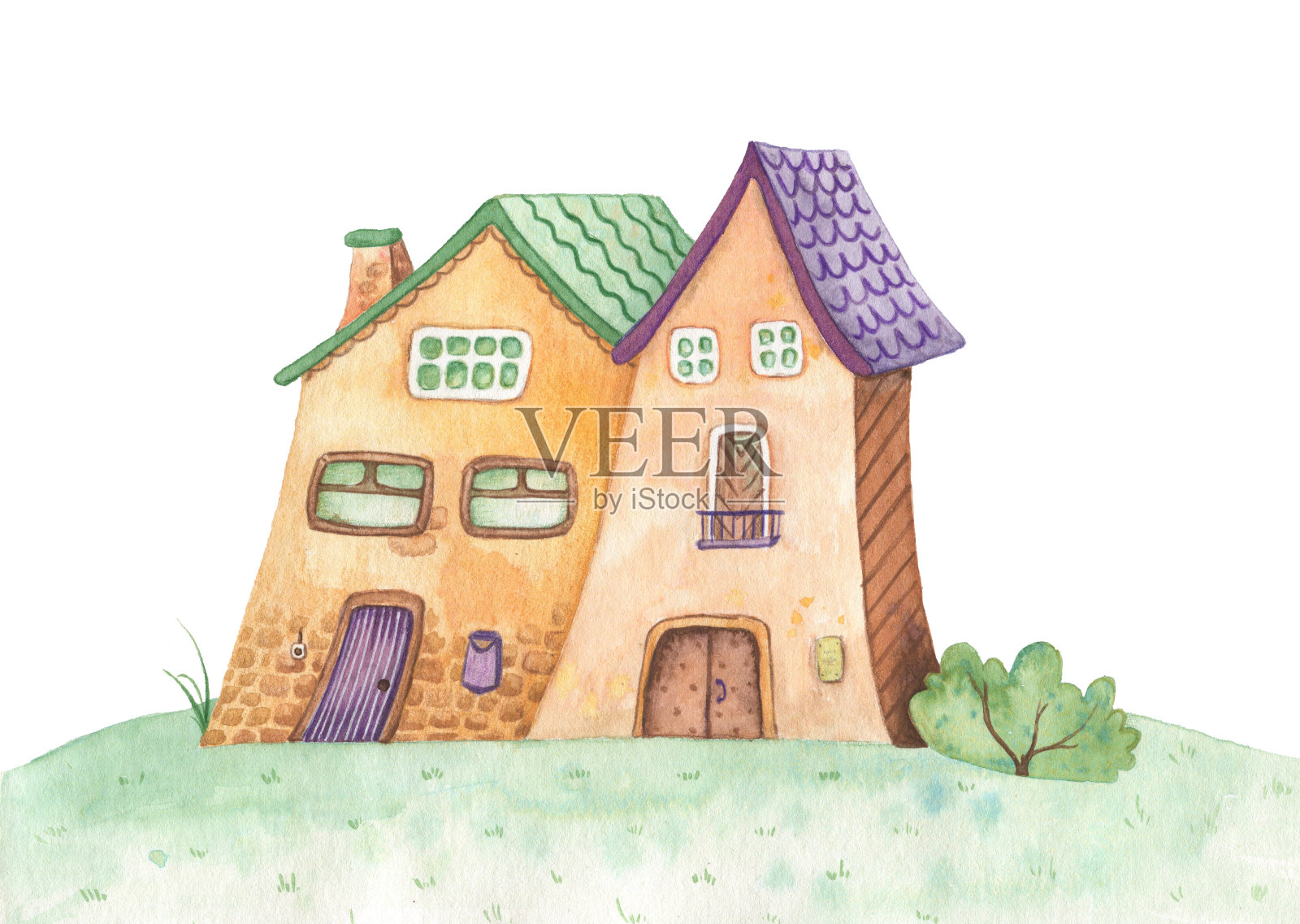 水彩村的房子插画图片素材