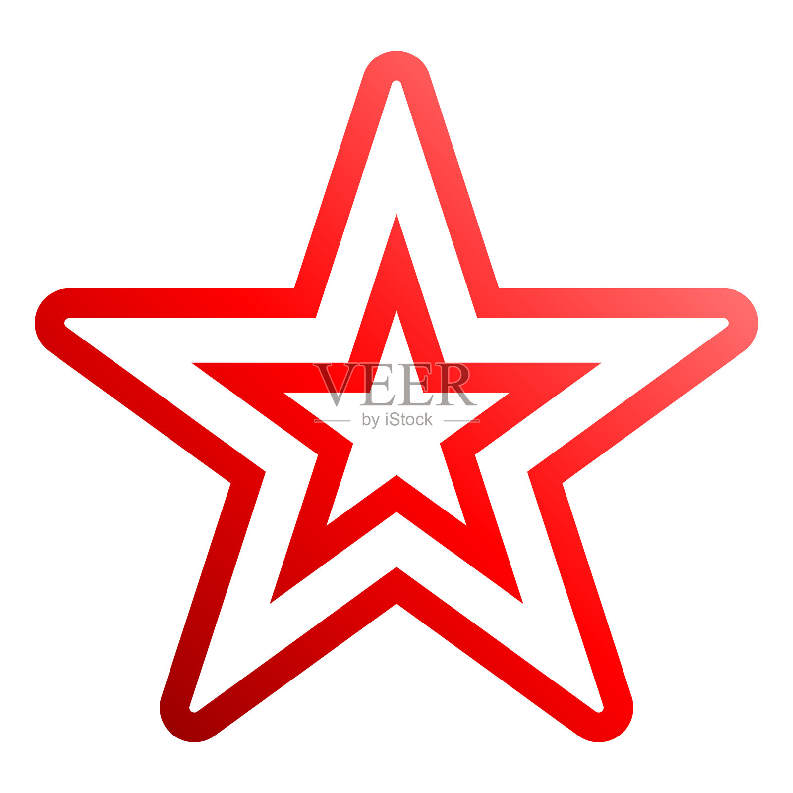 星形符号图标-红色空心梯度轮廓，5点圆形，孤立-矢量设计元素图片