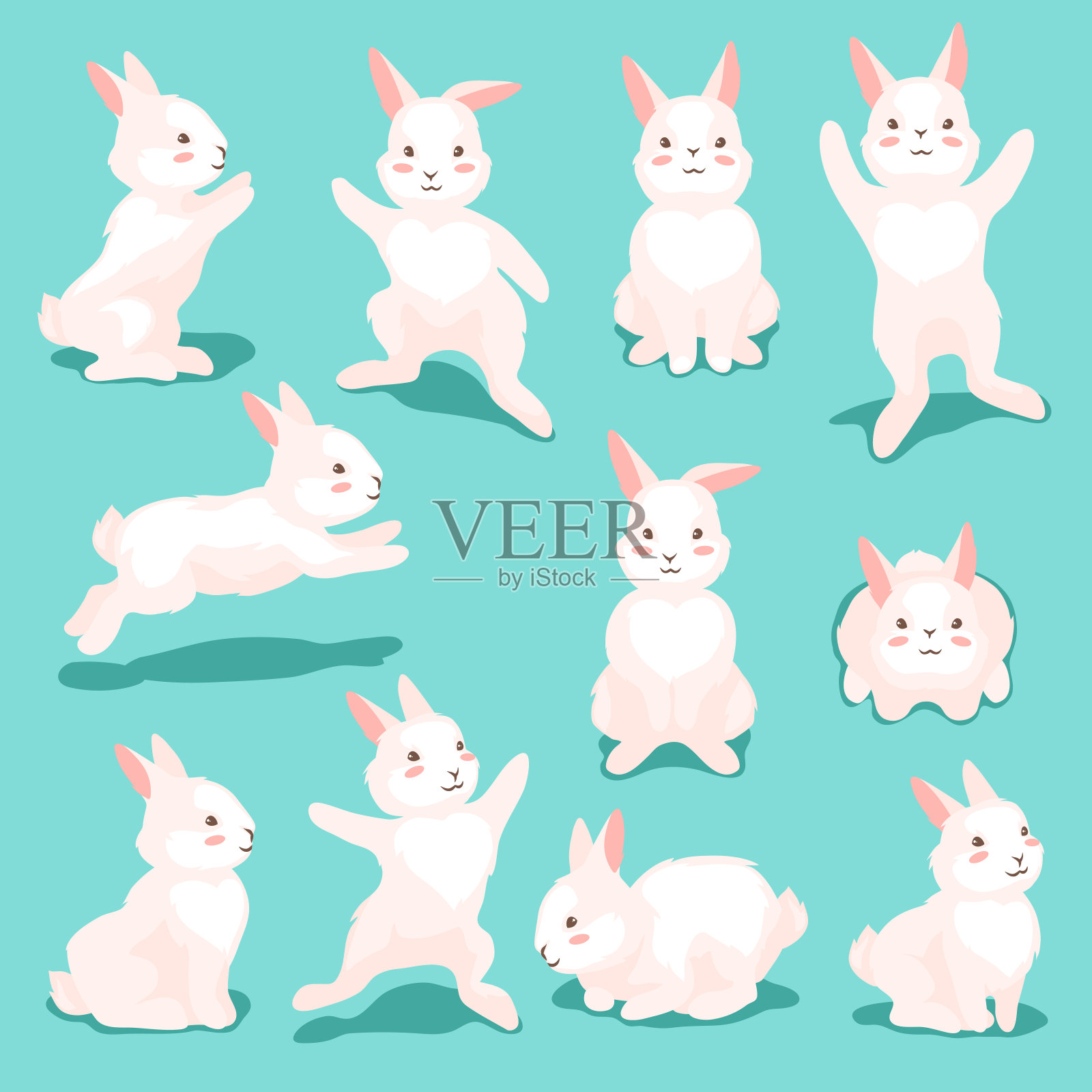 一组可爱的复活节兔子。插画图片素材