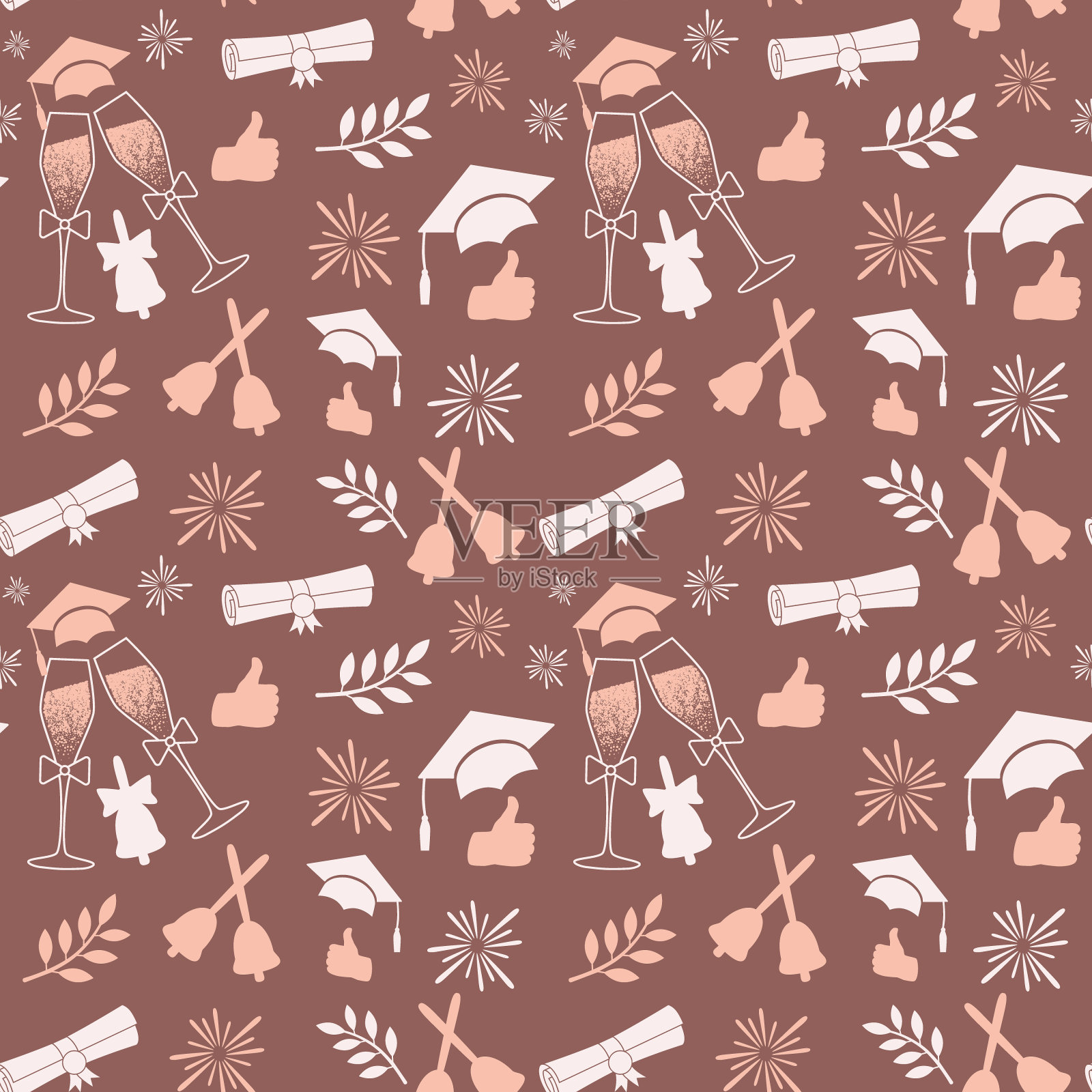 无缝毕业图案在玫瑰珍珠颜色。类的背景。矢量插图与毕业属性插画图片素材