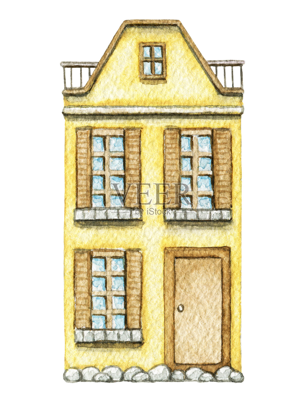 水彩黄色卡通可爱的两层小屋设计元素图片