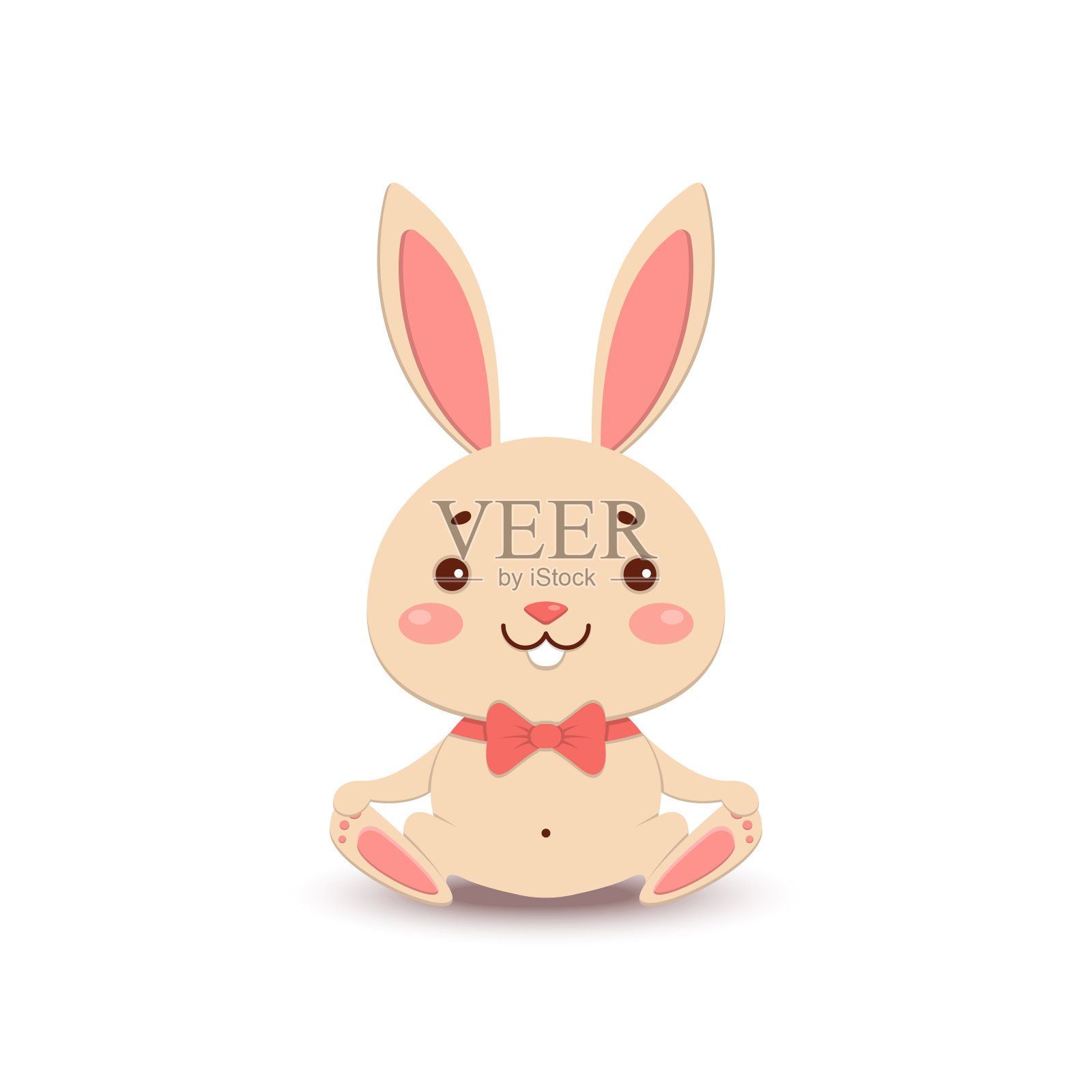 一只可爱的卡通兔子戴着红色的领结，正微笑着坐着。孤立在白色背景上。设计元素图片
