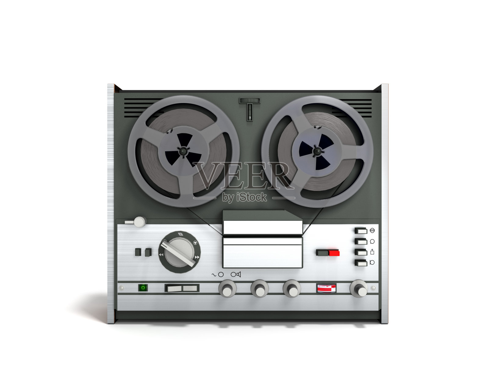 旧便携式卷轴到卷轴管磁带录音机3d渲染上的白色照片摄影图片