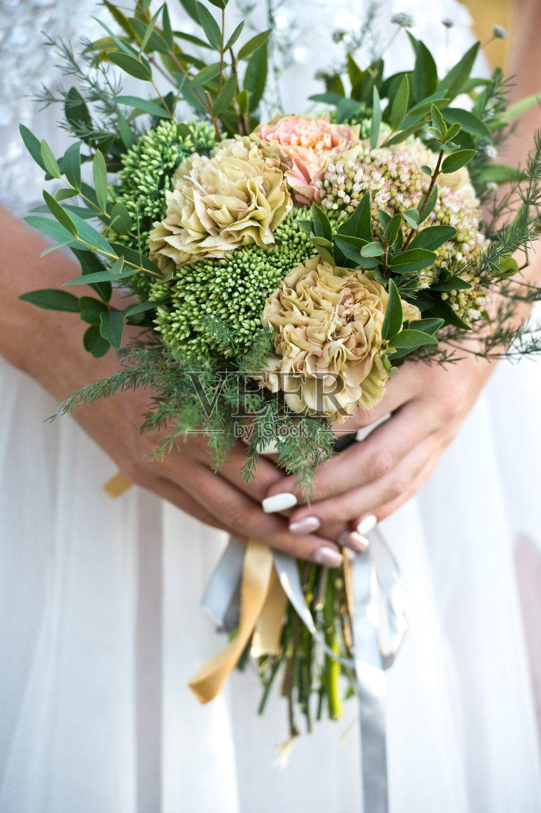 美丽的新娘的花束。的婚礼。照片摄影图片