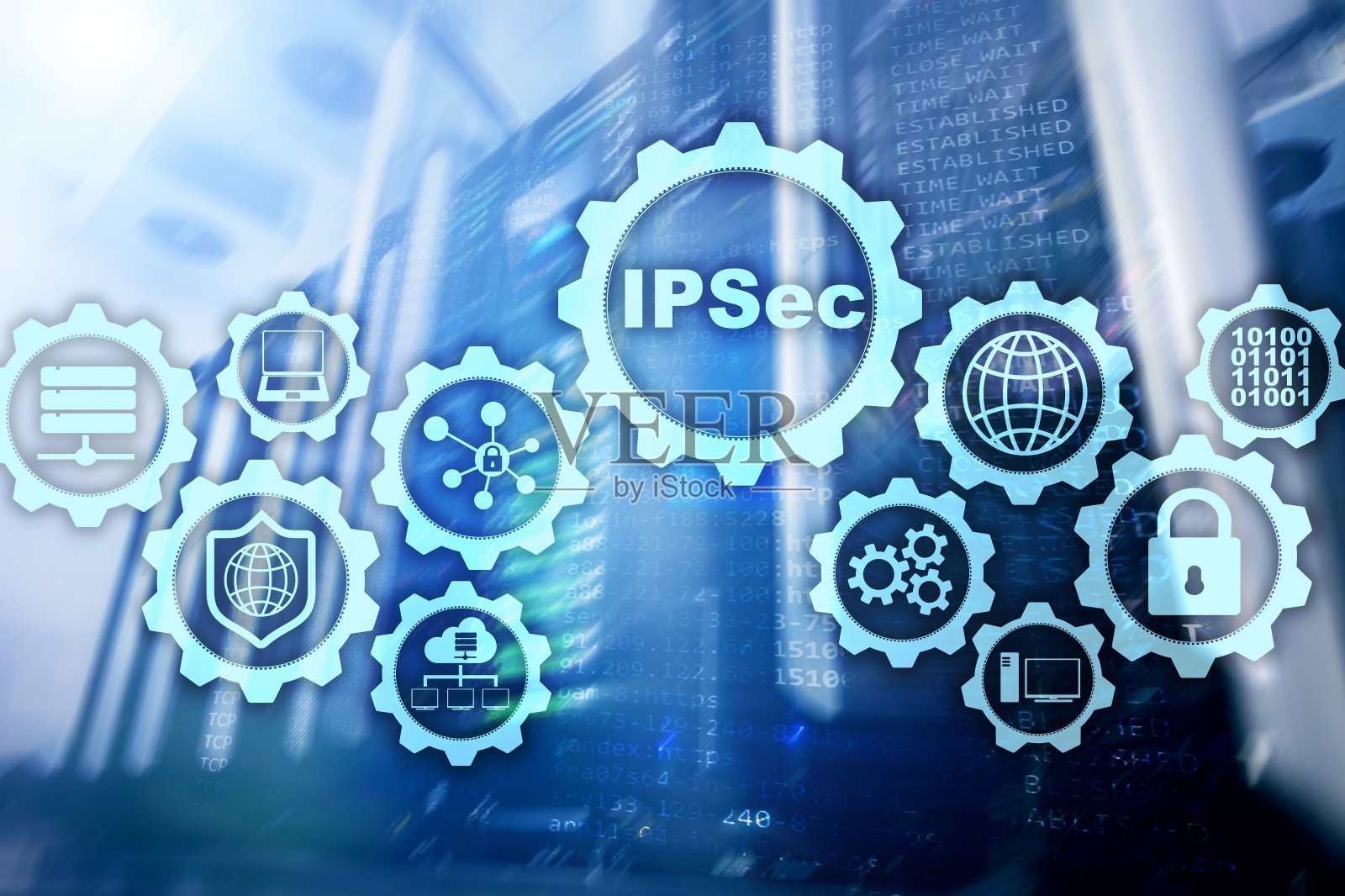 IP安全。数据保护协议。IPSec。互联网和保护网络的概念。照片摄影图片