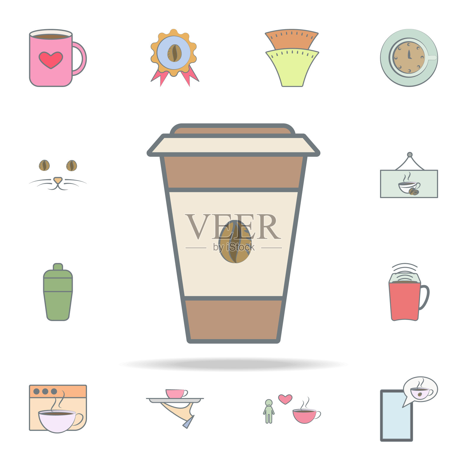 咖啡在塑料杯图标。咖啡图标通用设置为网络和移动图标素材