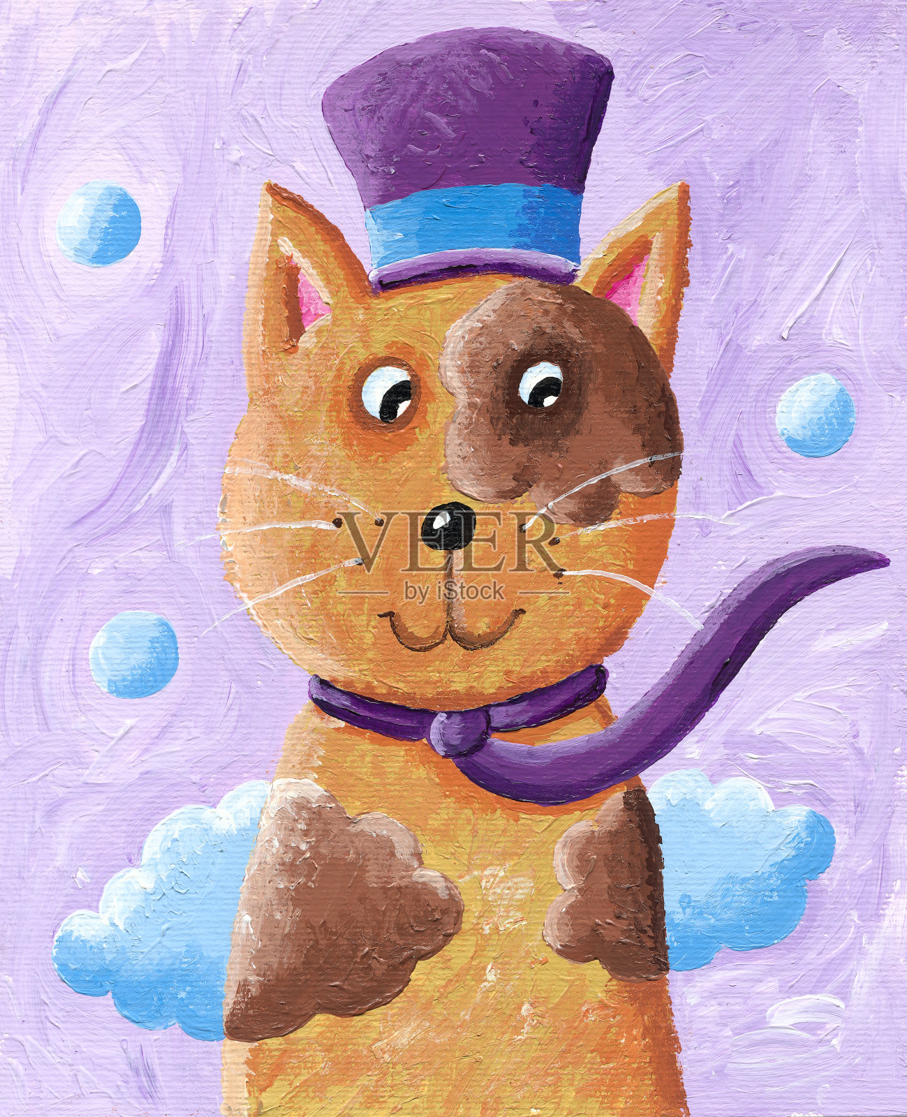 丙烯酸的插图，一个滑稽的猫戴大礼帽插画图片素材