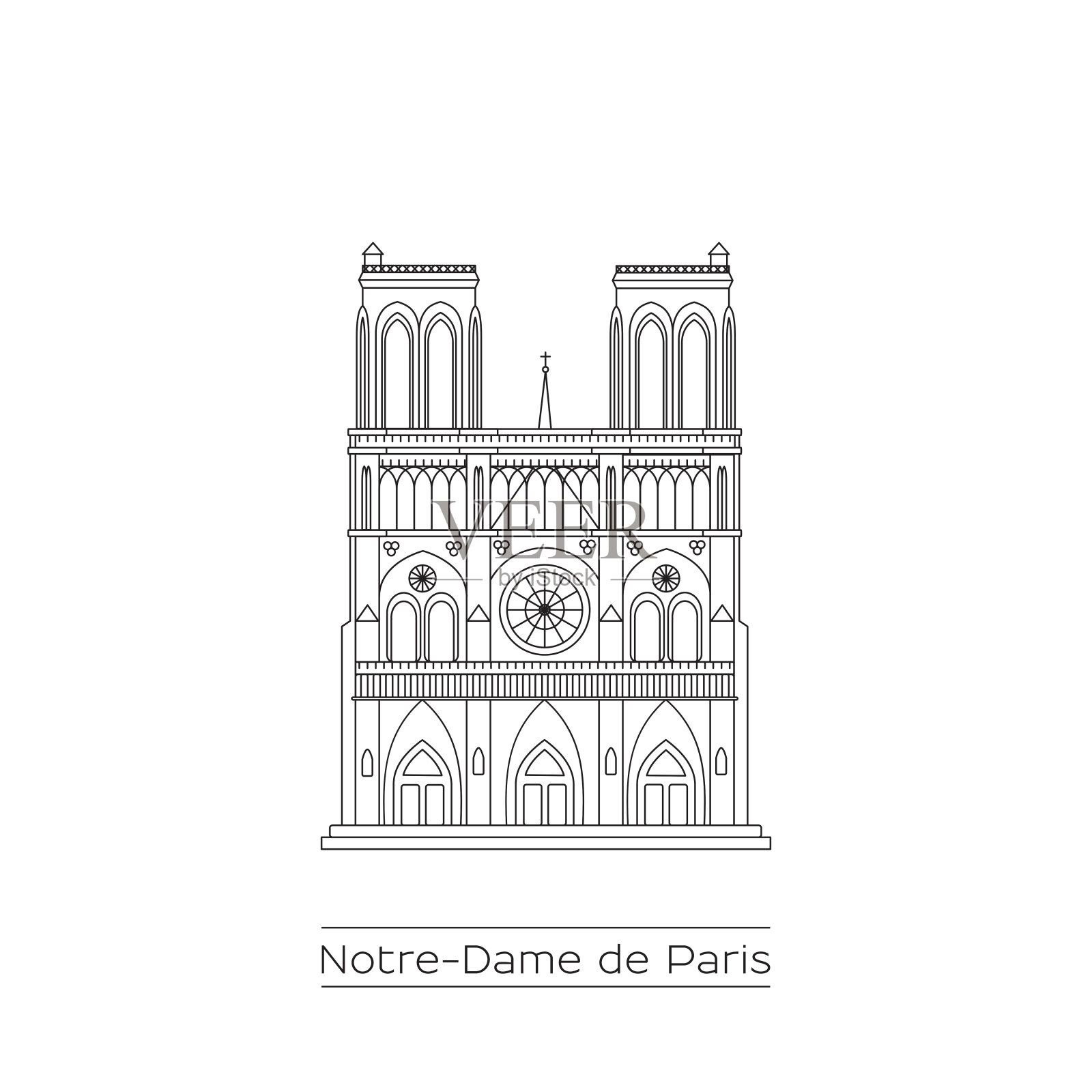 巴黎圣母院的线条画插画图片素材
