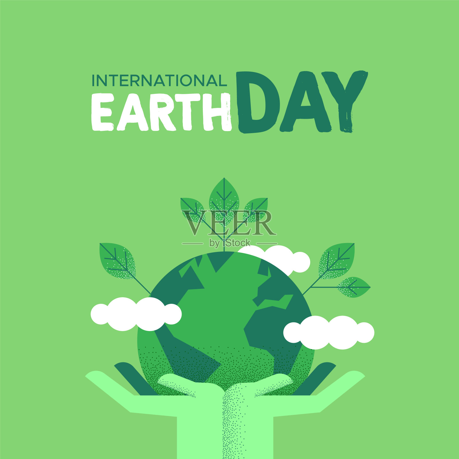 人类手握绿色地球地球日卡片插画图片素材