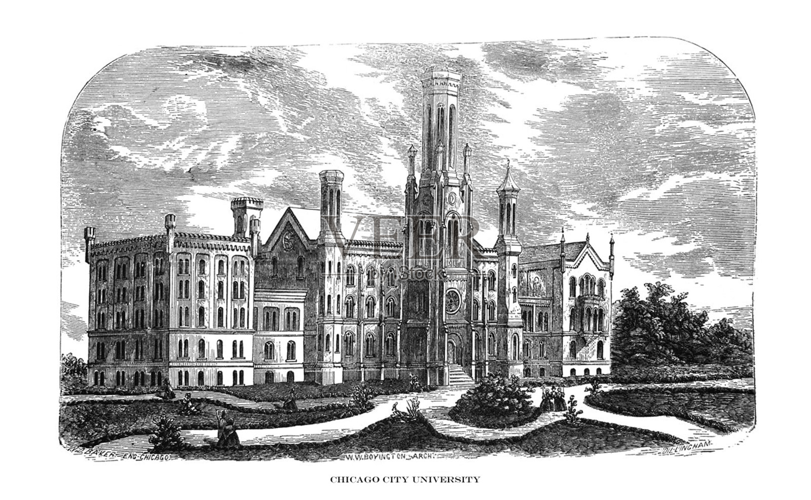 第一世纪美国插图- 1873 -芝加哥城市大学插画图片素材