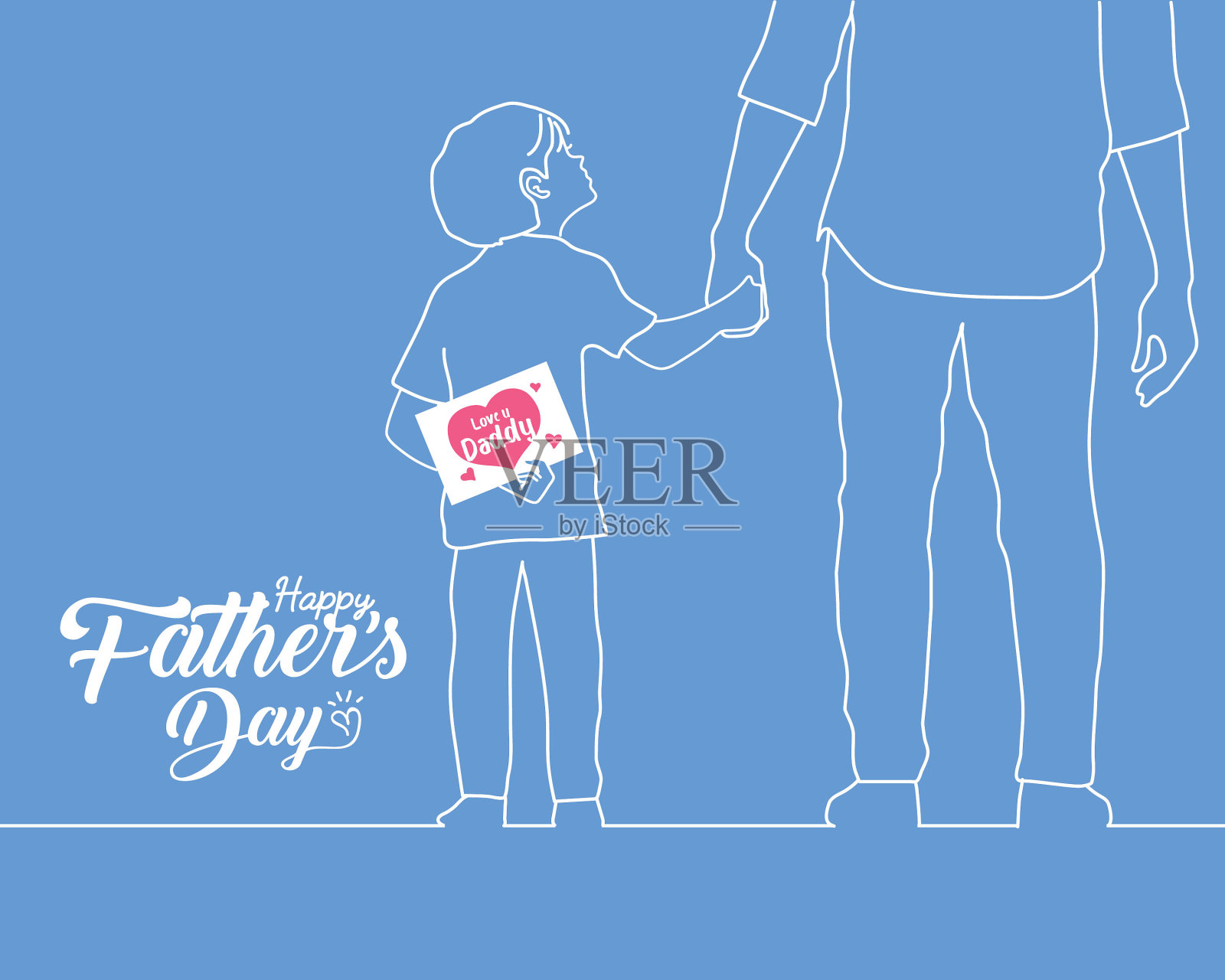 牵着孩子的父亲插图(父亲、孩子、剪影、父亲、家人、爸爸)扁平化插图_北极熊素材库