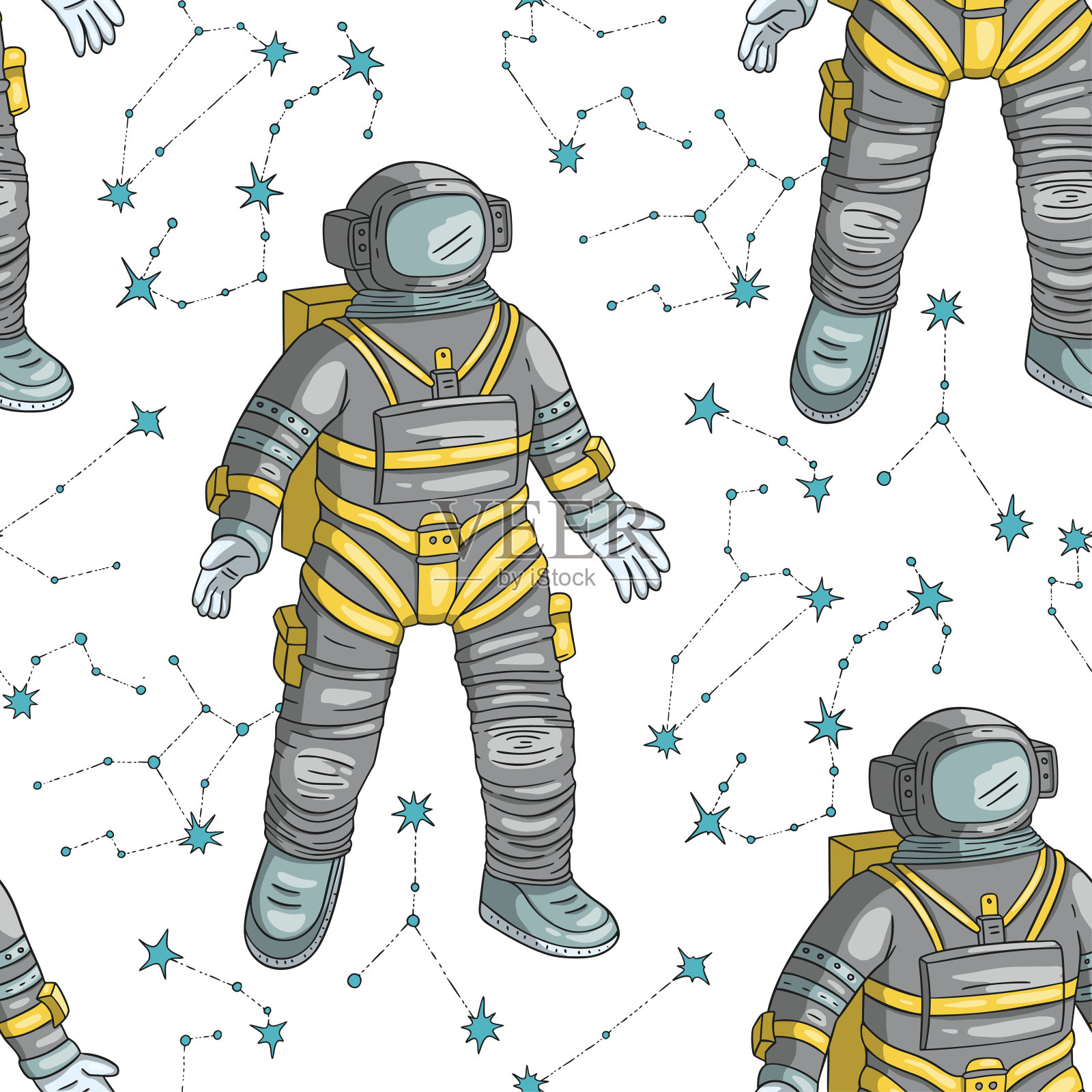 宇航员矢量无缝模式。插画图片素材
