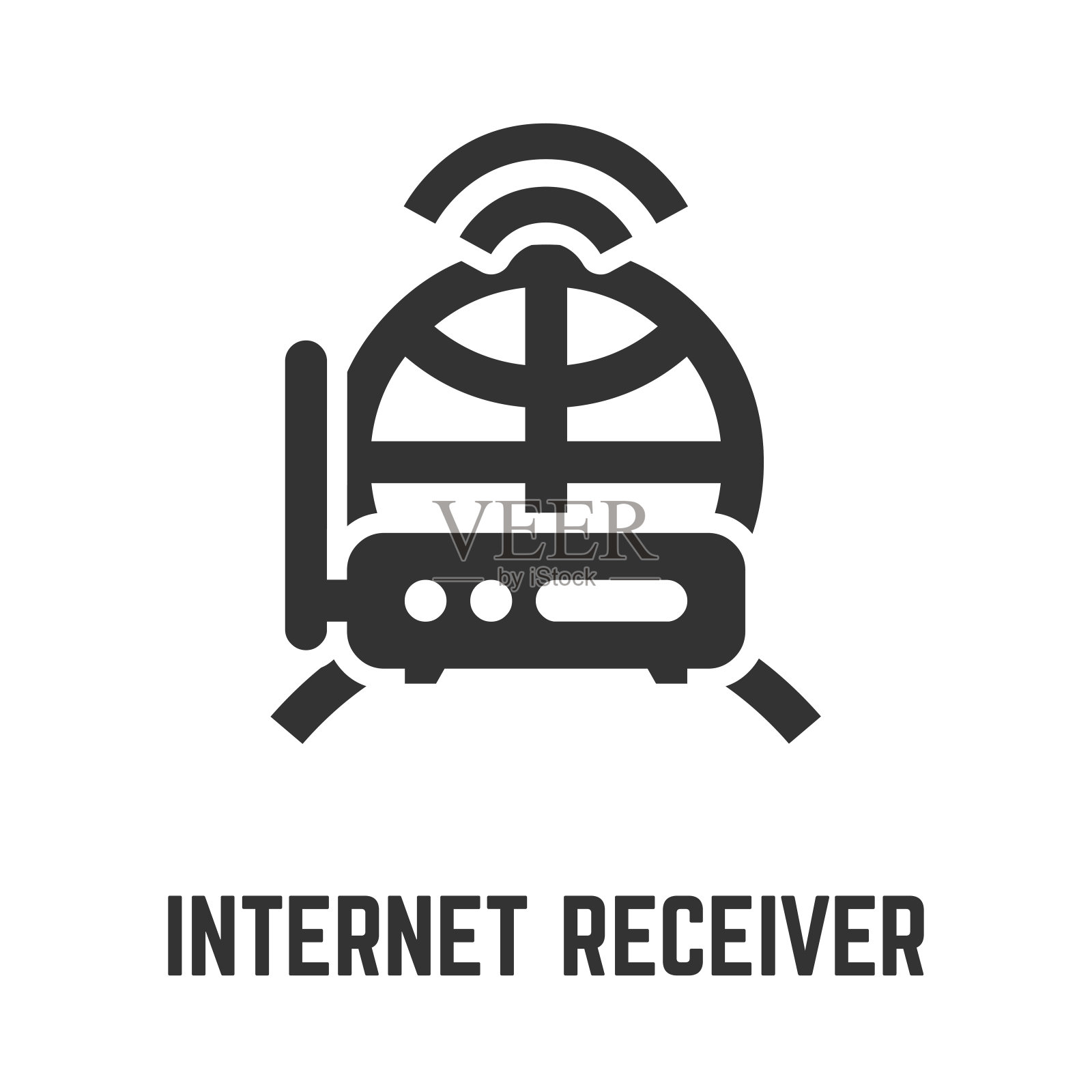 互联网接收器图标与wifi路由器，地球和无线无线电信号符号。插画图片素材