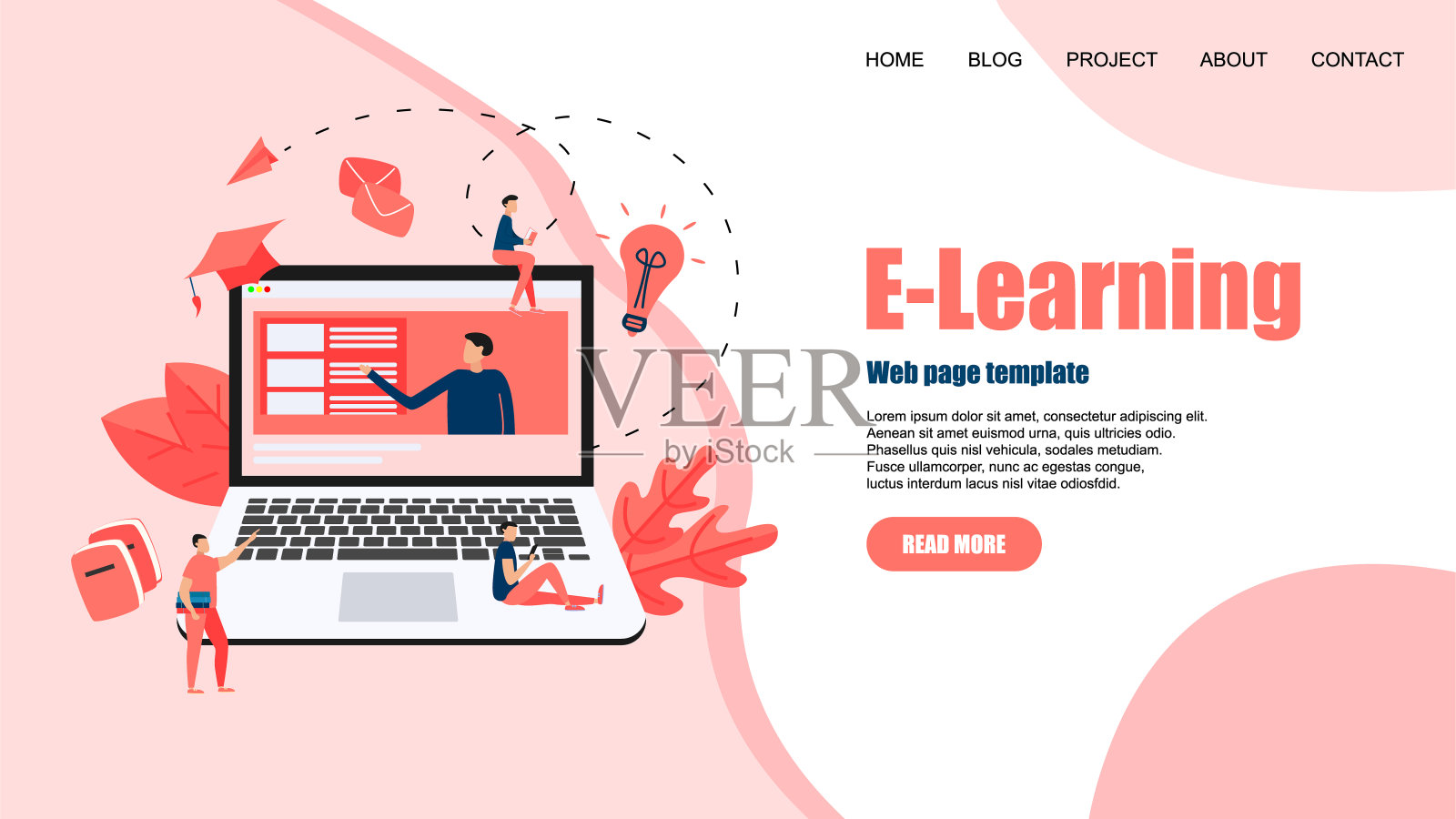网页模板与在线教育或网络课程与远程教师。电子学习的概念插画图片素材