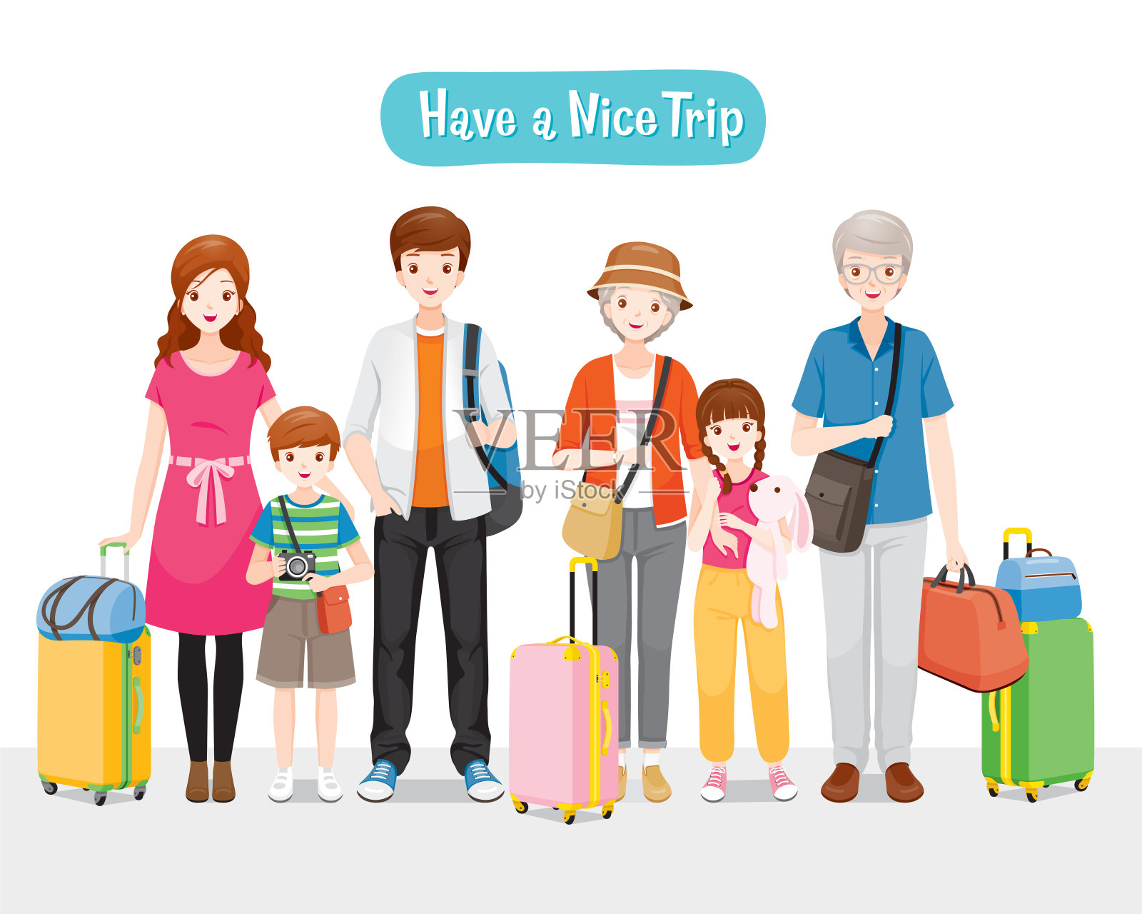 带着行李一起旅行的家人插画图片素材