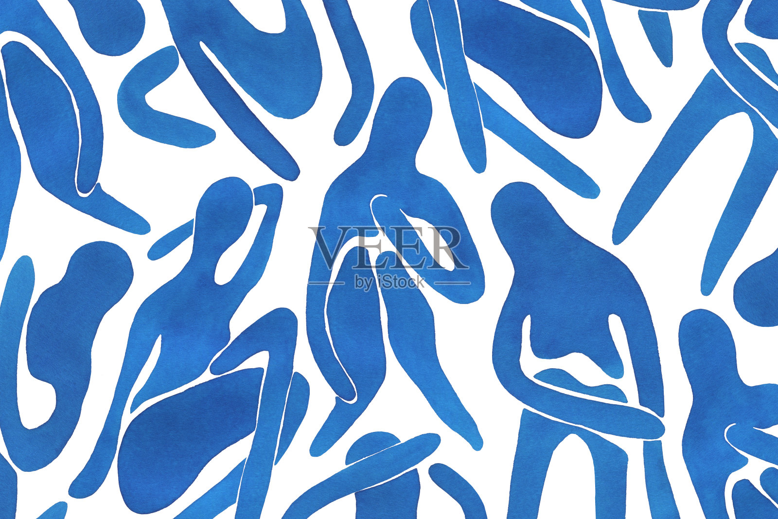 抽象背景与水彩女性身体形状在蓝色插画图片素材