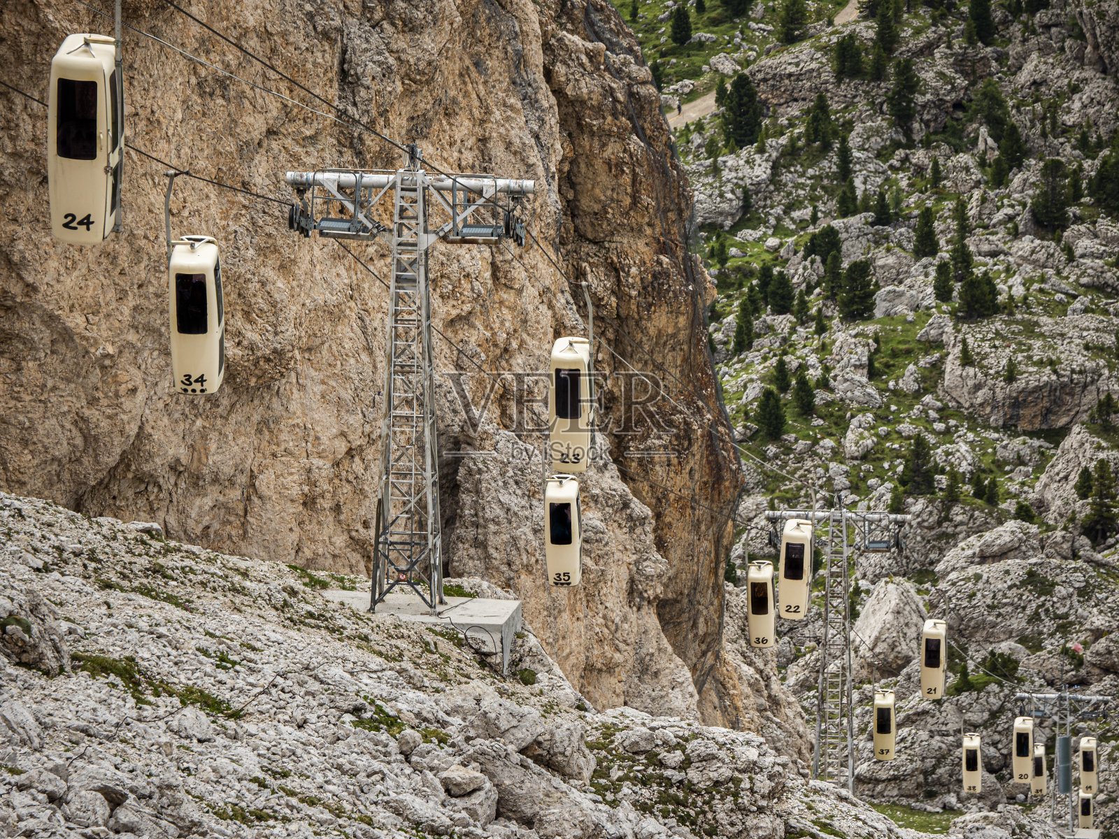 意大利Sella Pass的Dolomites缆车照片摄影图片