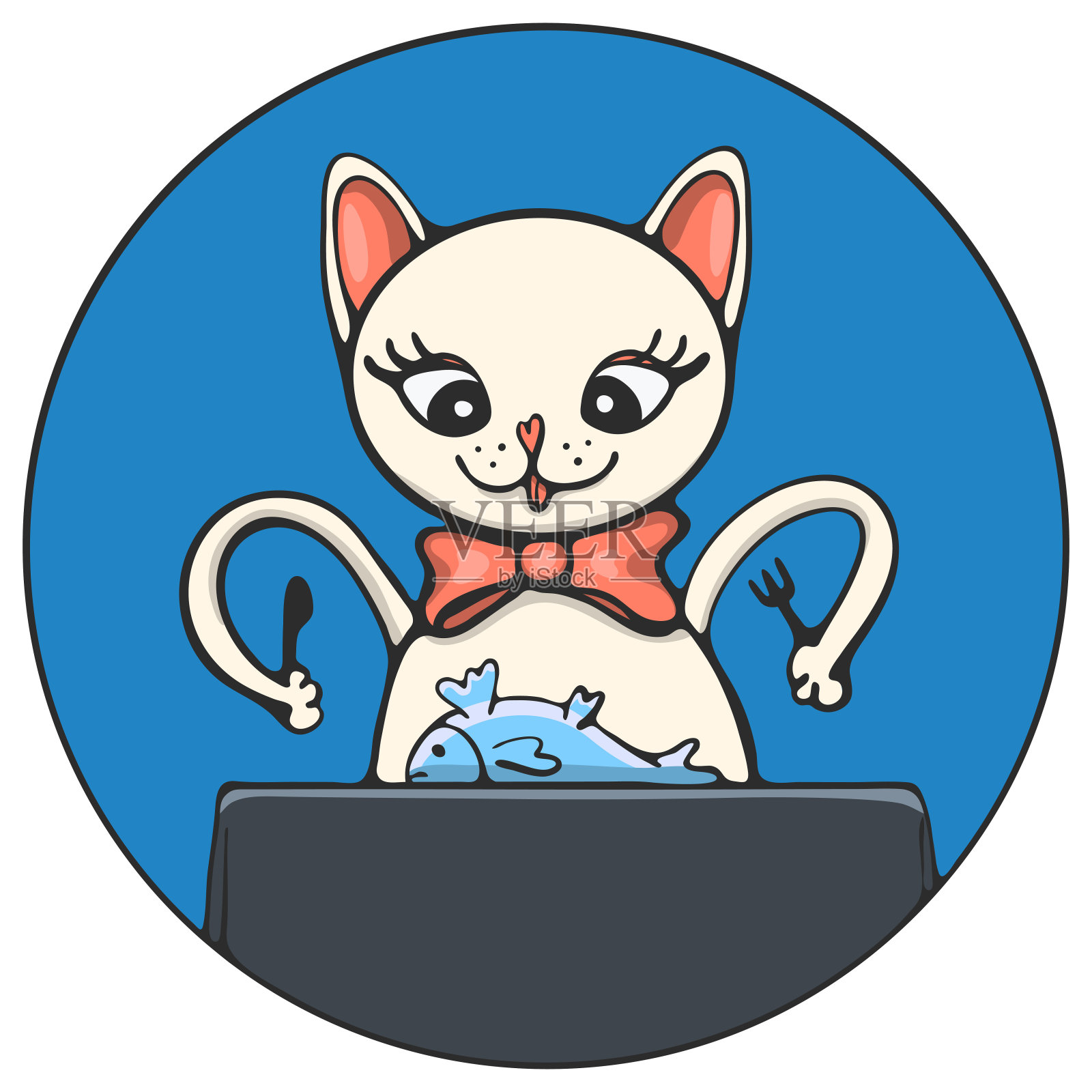 卡通猫晚餐鱼餐厅插画图片素材