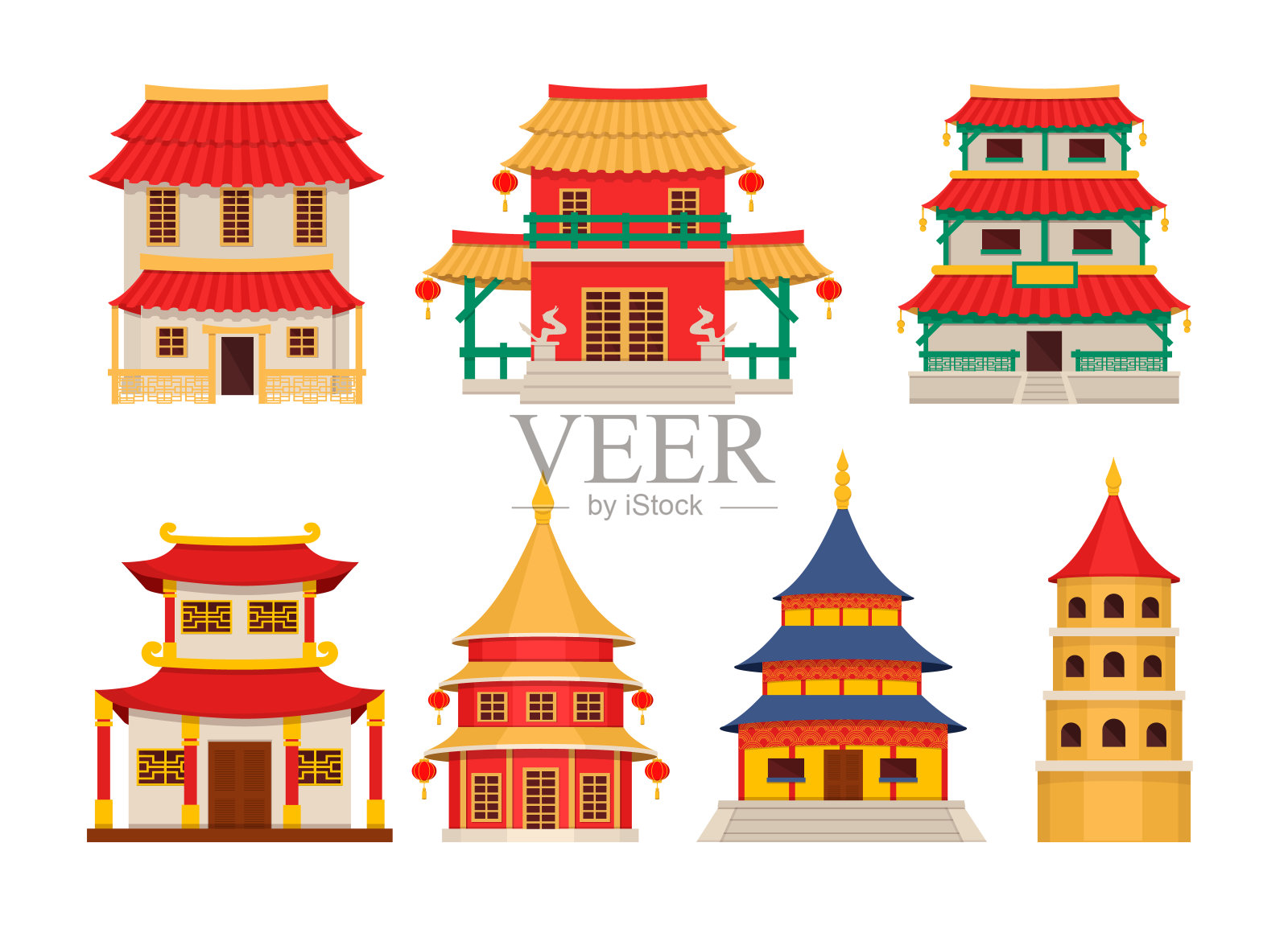 传统的中国建筑，亚洲建筑唐人街的载体插画图片素材