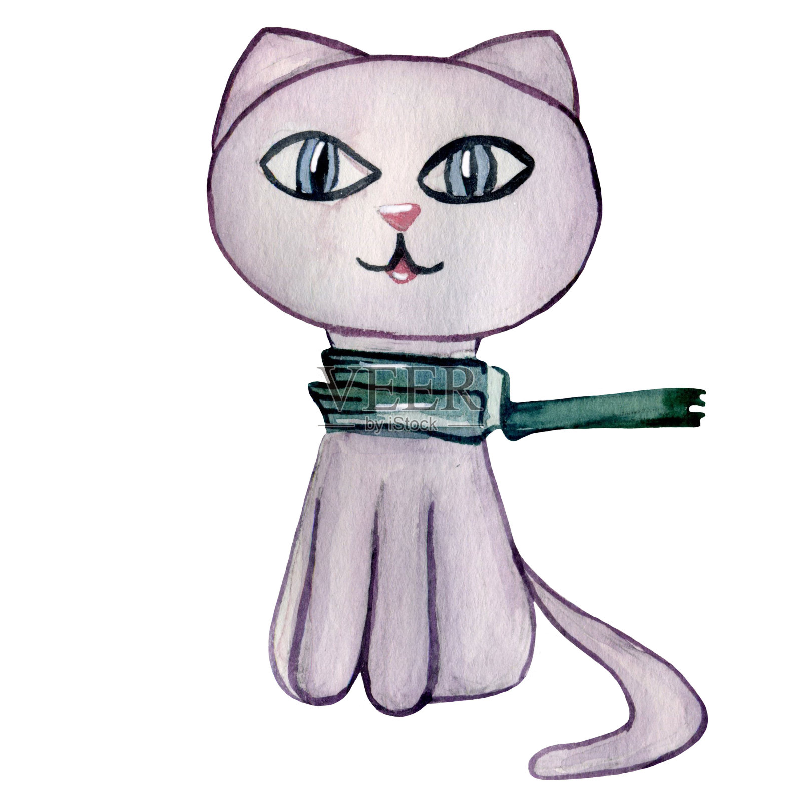 水彩手绘粉红猫。插画图片素材