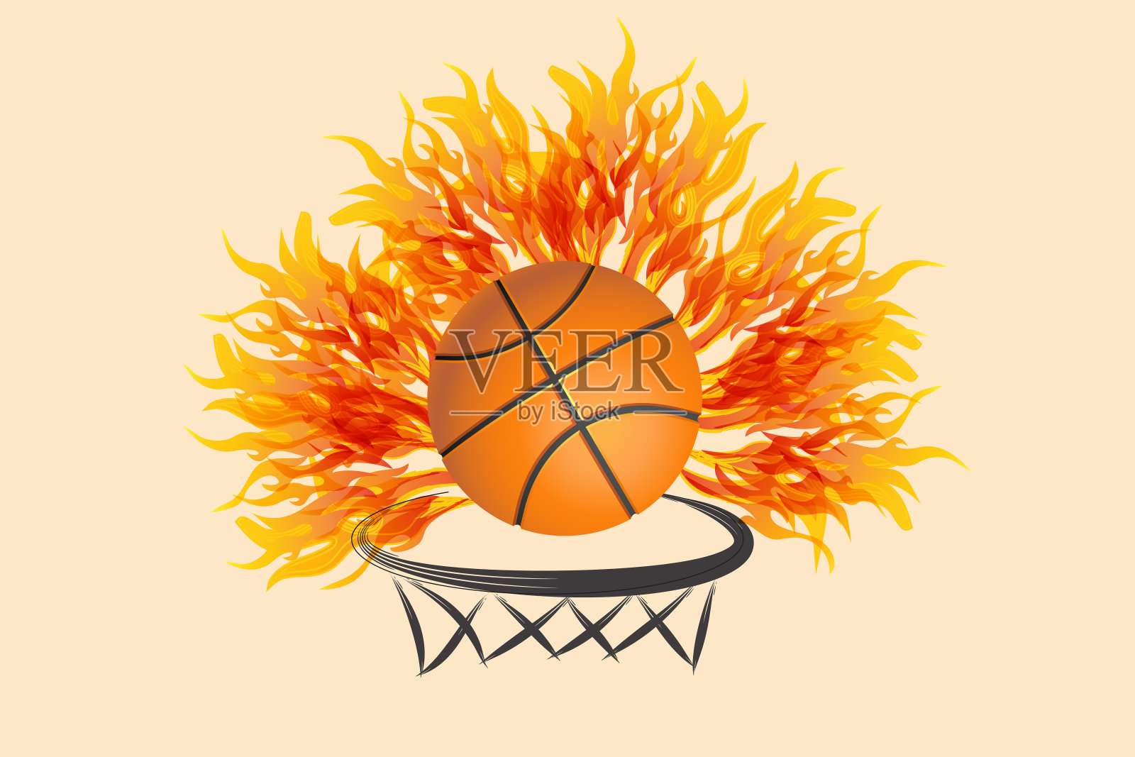 篮球上的火符号图标向量图像插画图片素材