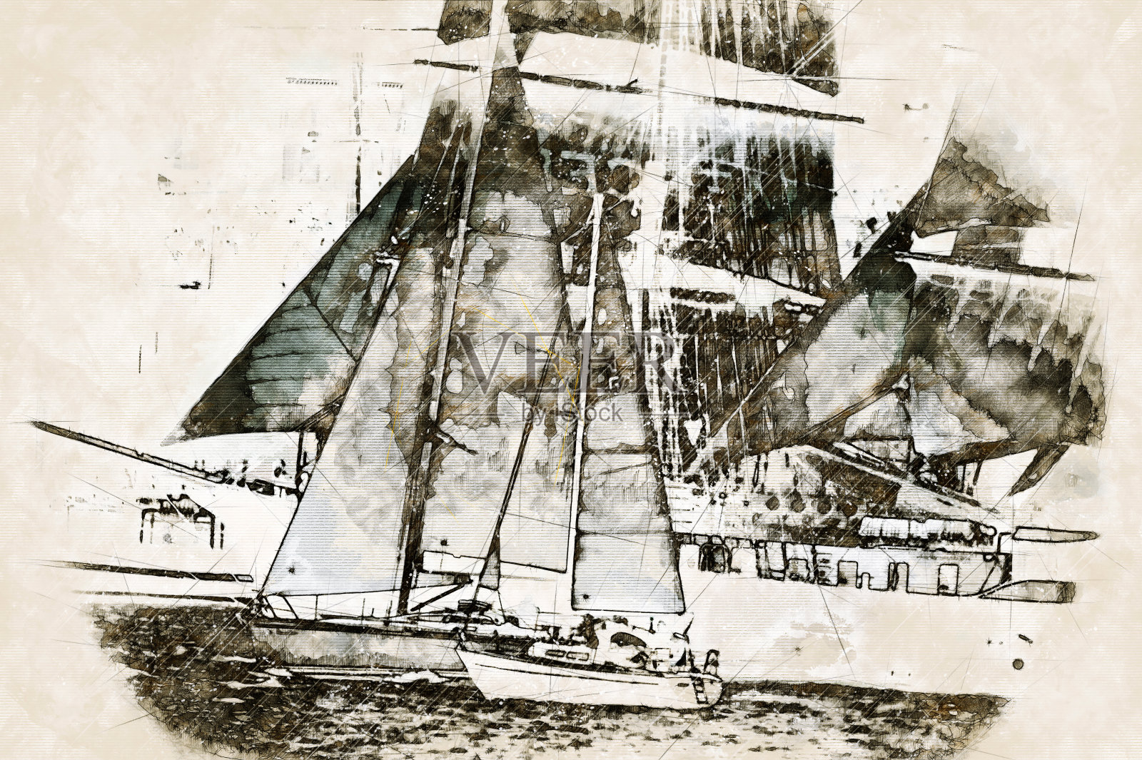 数字艺术素描帆船设计元素图片