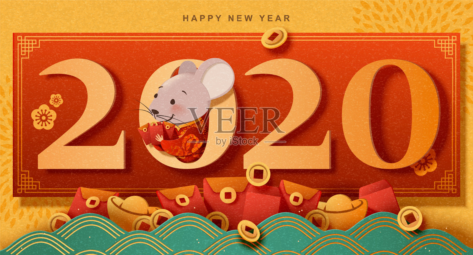 可爱的老鼠新年快乐设计模板素材