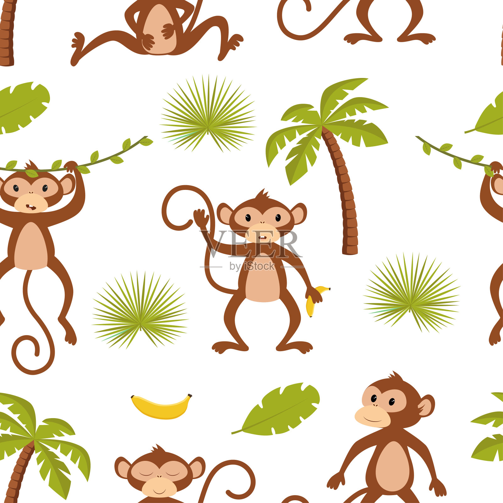 图案与猴子在白色的背景插画图片素材