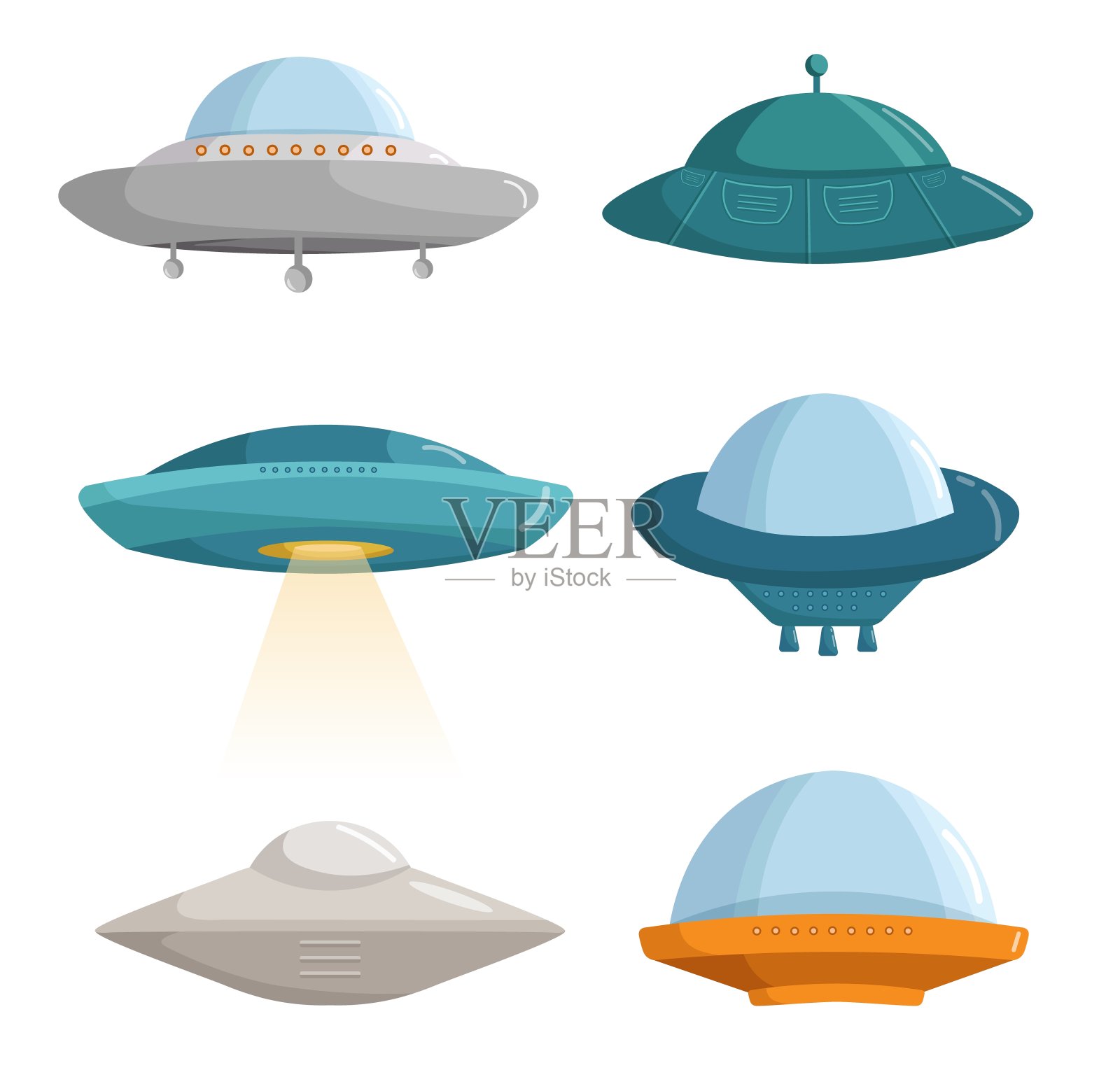 向量UFO绑架牛插图夜空插画图片素材