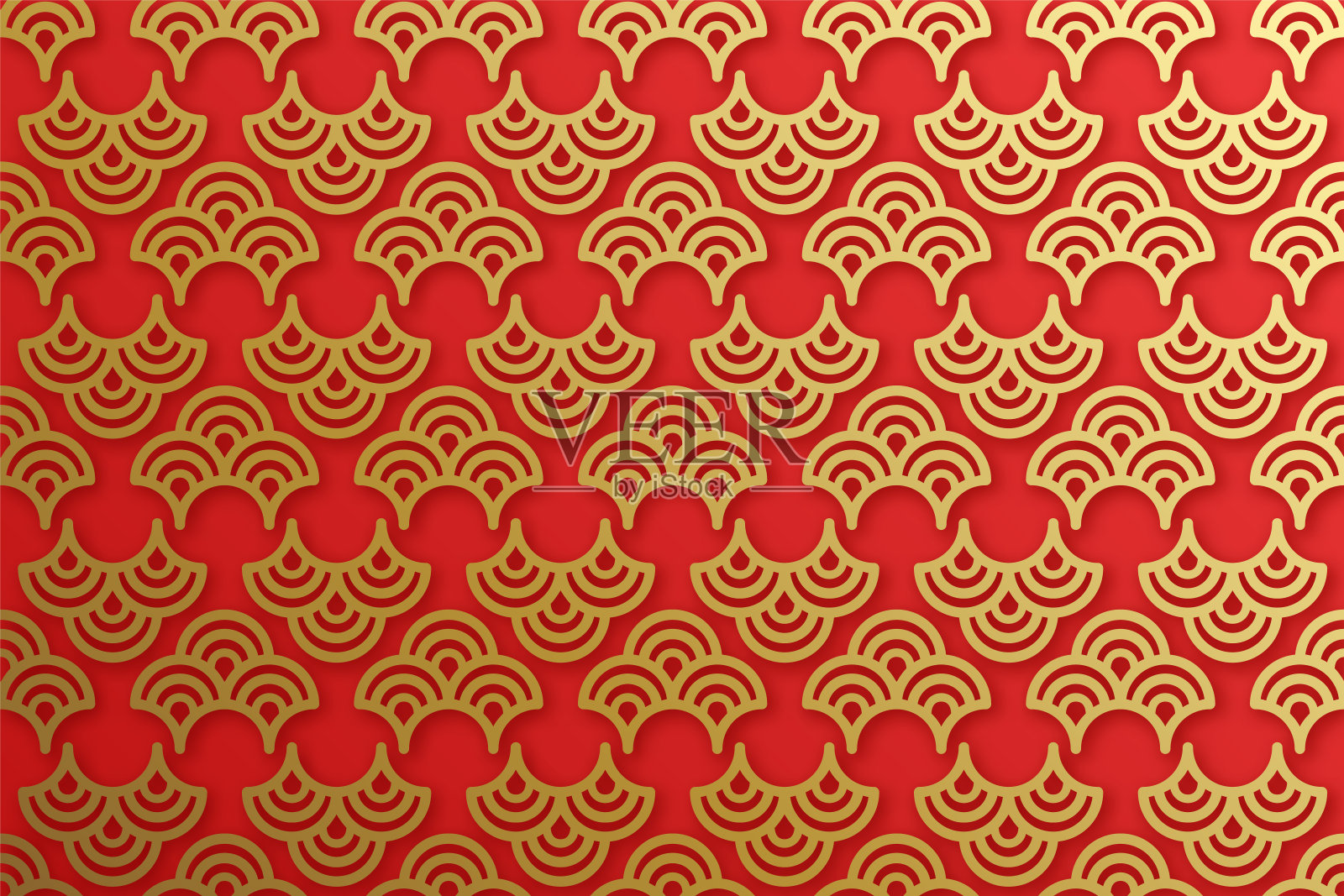 中国传统东方装饰背景，红金云图案无缝衔接。插画图片素材