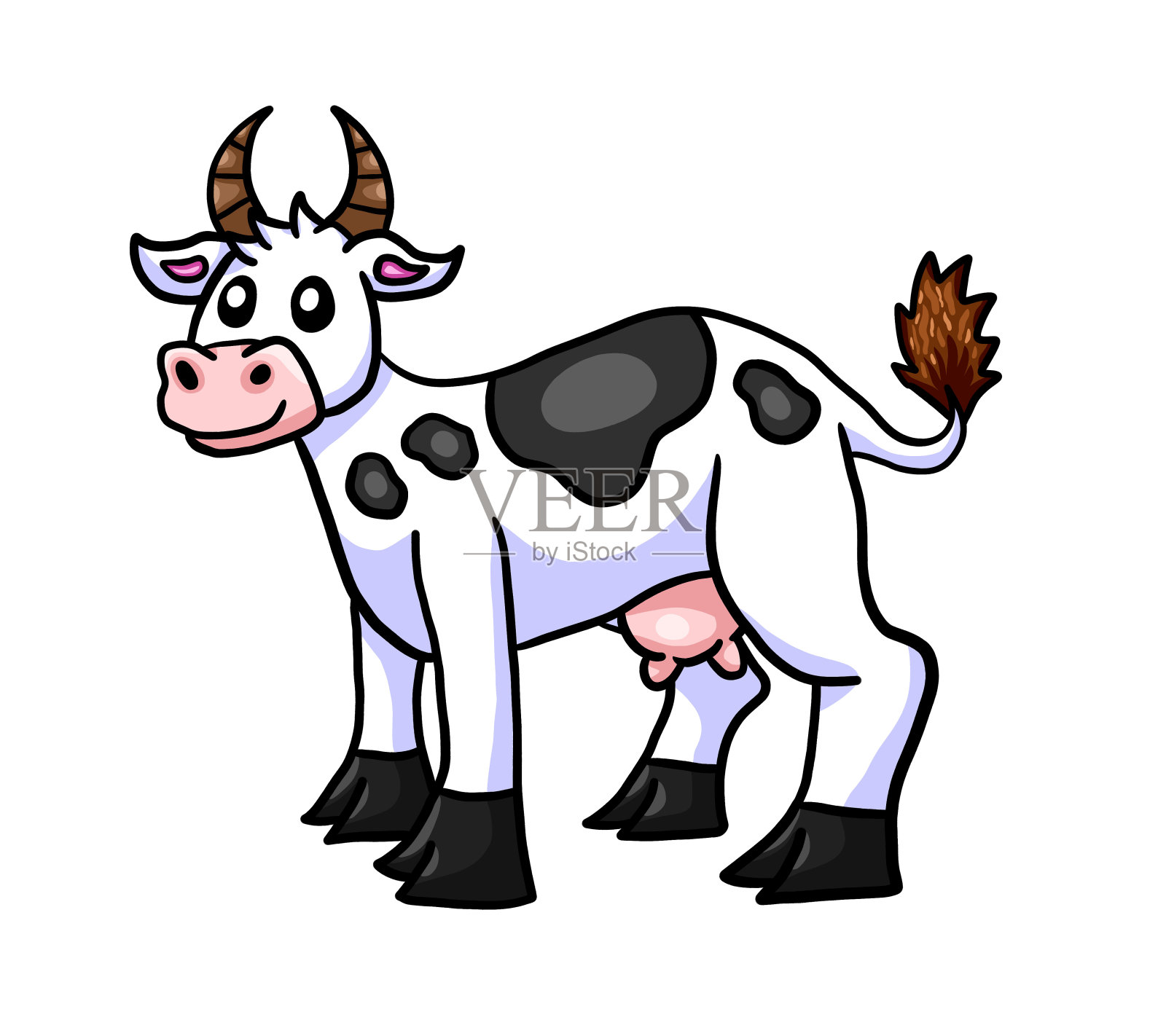 快乐的白牛插画图片素材