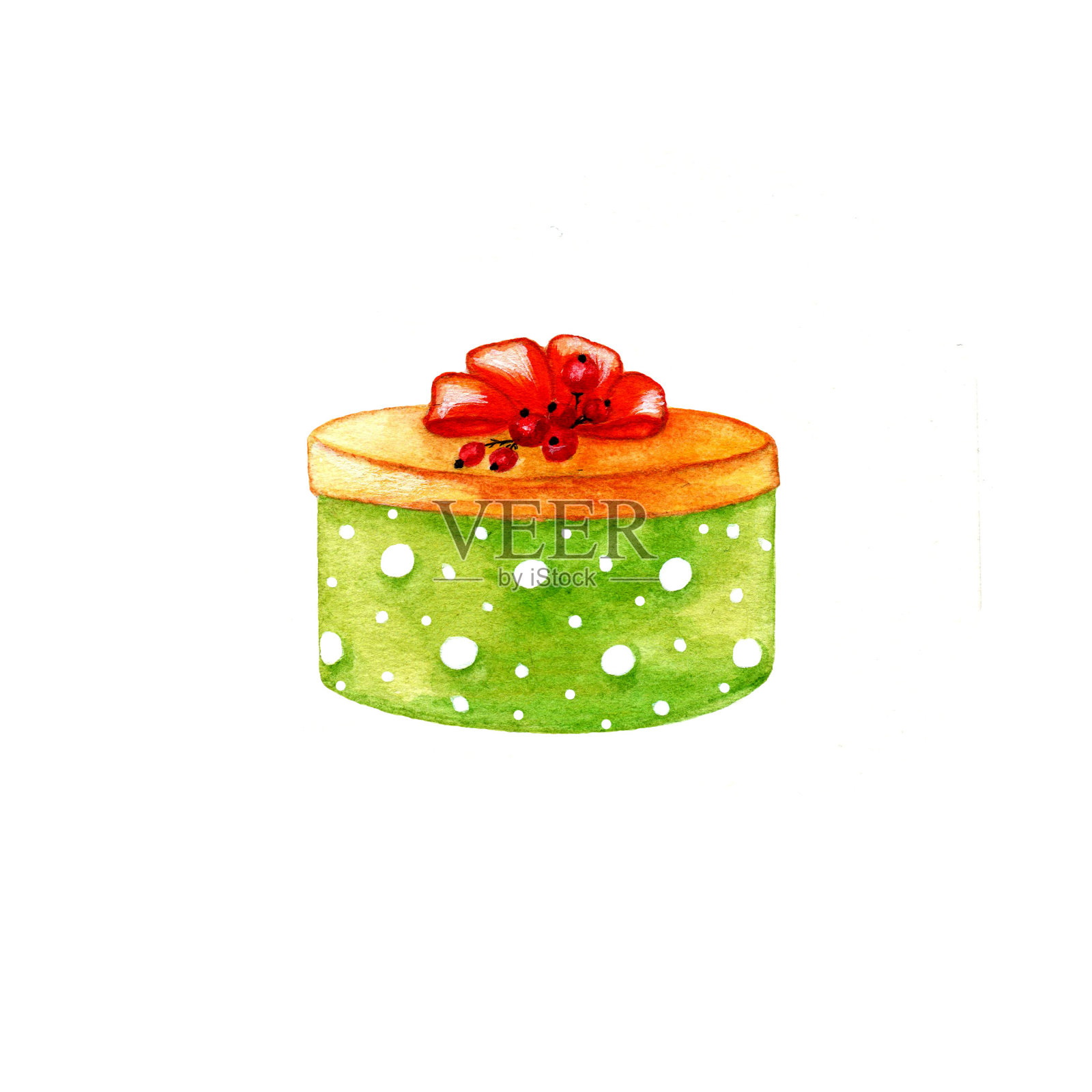 带橙色蝴蝶结的绿色大礼盒。插画图片素材