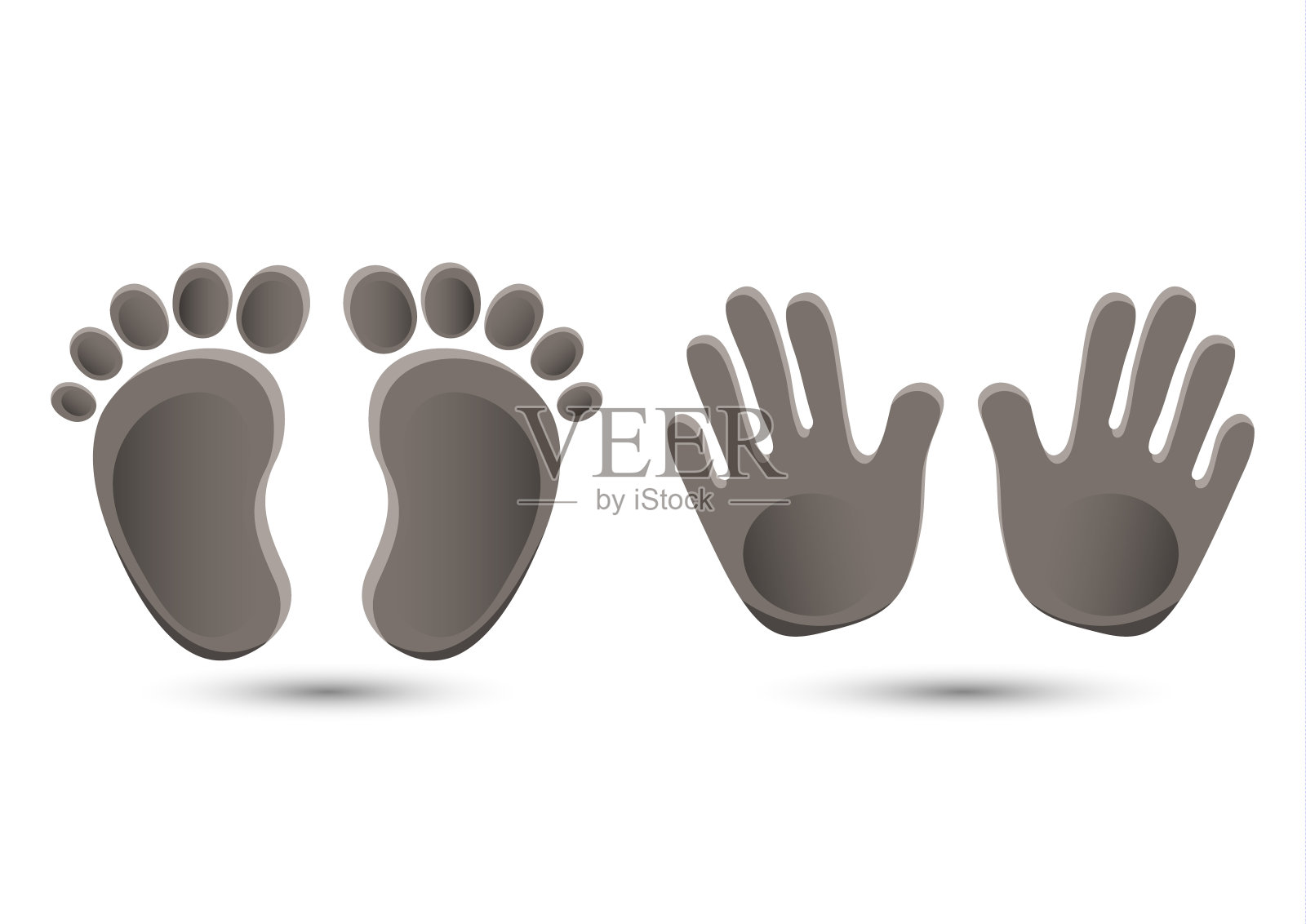 婴儿脚印和手印，图标。抽象的概念。平面设计。白色背景上的矢量。插画图片素材