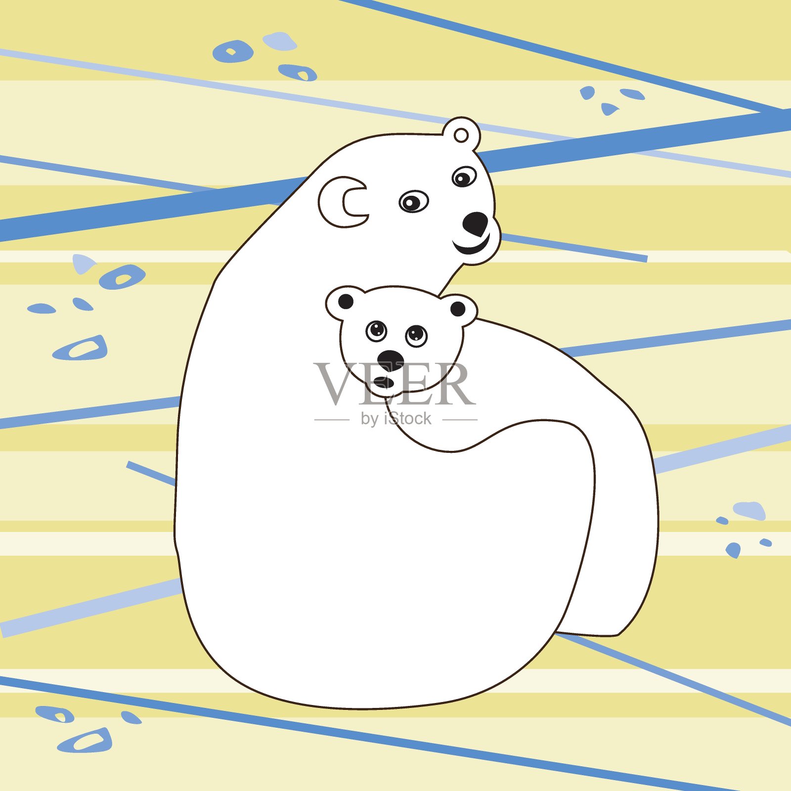 向量卡与北极熊，母亲拥抱婴儿插画图片素材