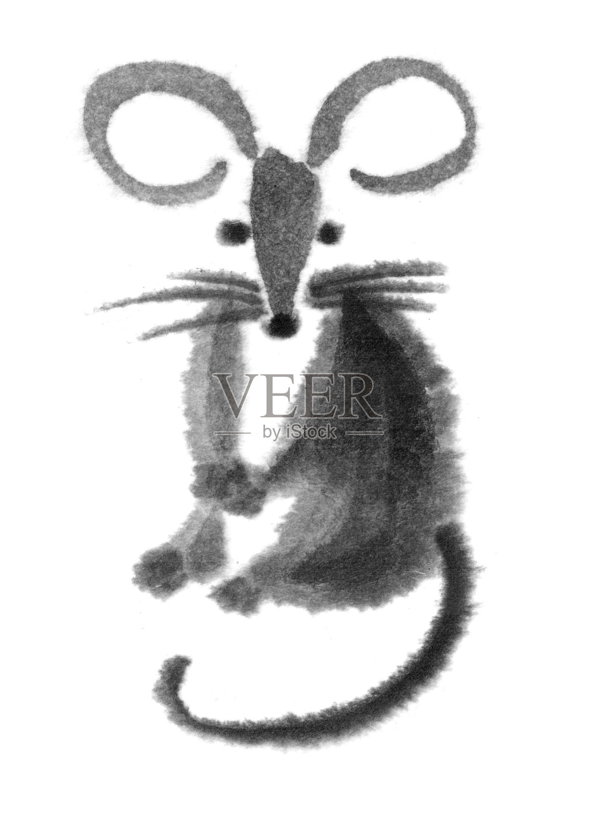 老鼠，大鼠，黑白墨画的形象。老鼠是2020年的象征。东方，中国，日本风格。墨水的图形。插画图片素材