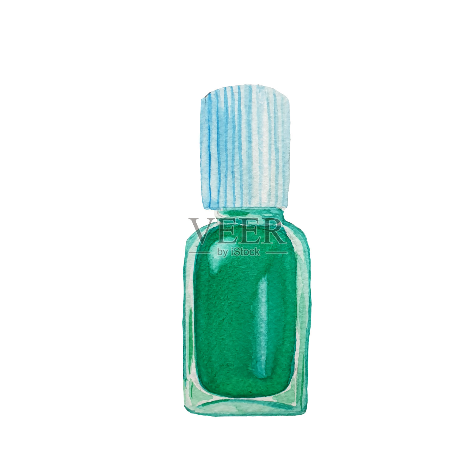 水彩手绘绿色瓶化妆品油隔离白背景。美丽的概念插画图片素材