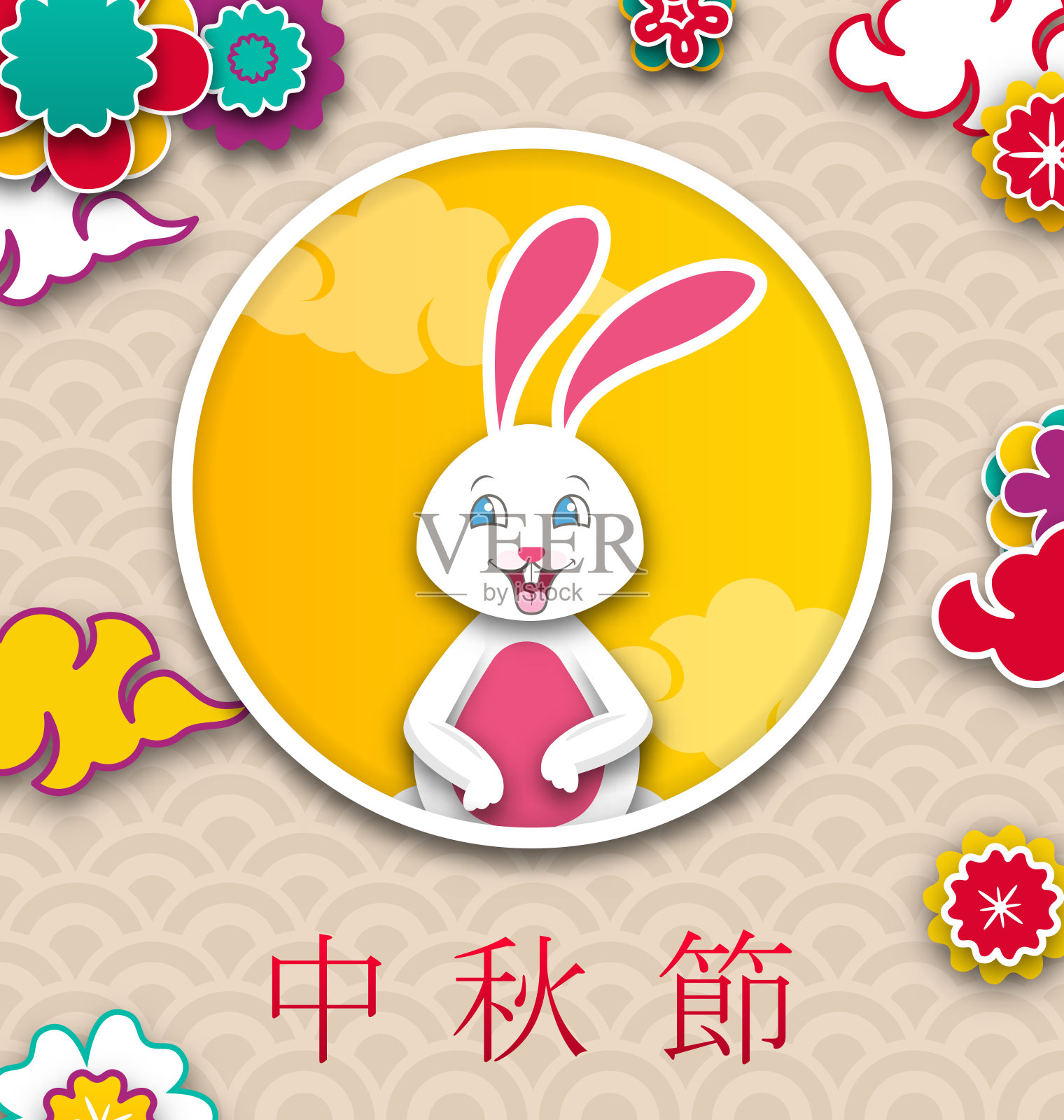 中国背景的兔宝宝中秋海报(说明:中秋节)插画图片素材