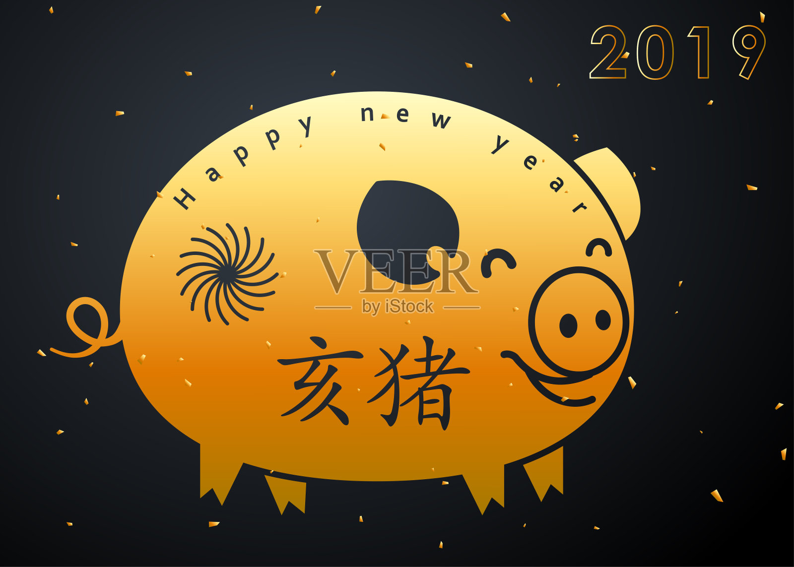 中国猪年背景，可以作为卡片设计。设计模板素材