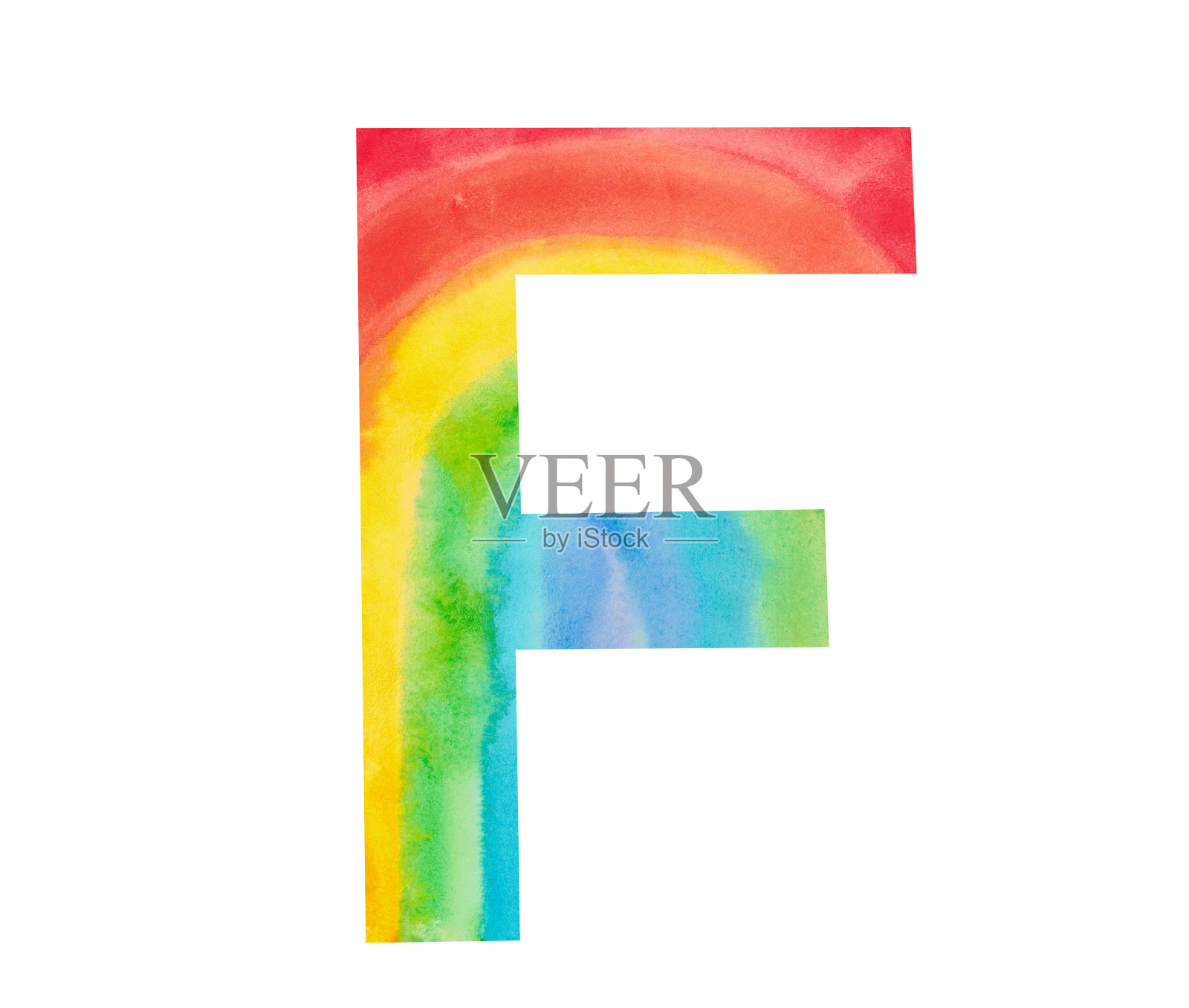 水彩插图的一个装饰元素的字母F的字母表设计纹理彩虹设计元素图片