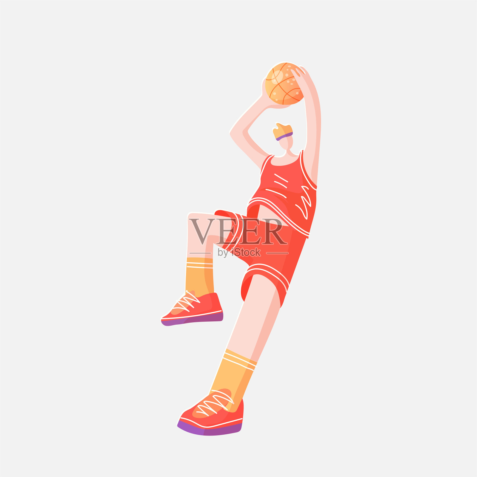 矢量平面彩色素描插图的职业篮球运动员，打篮球在动态姿态，孤立在白色。现代矢量插图的职业篮球打插画图片素材