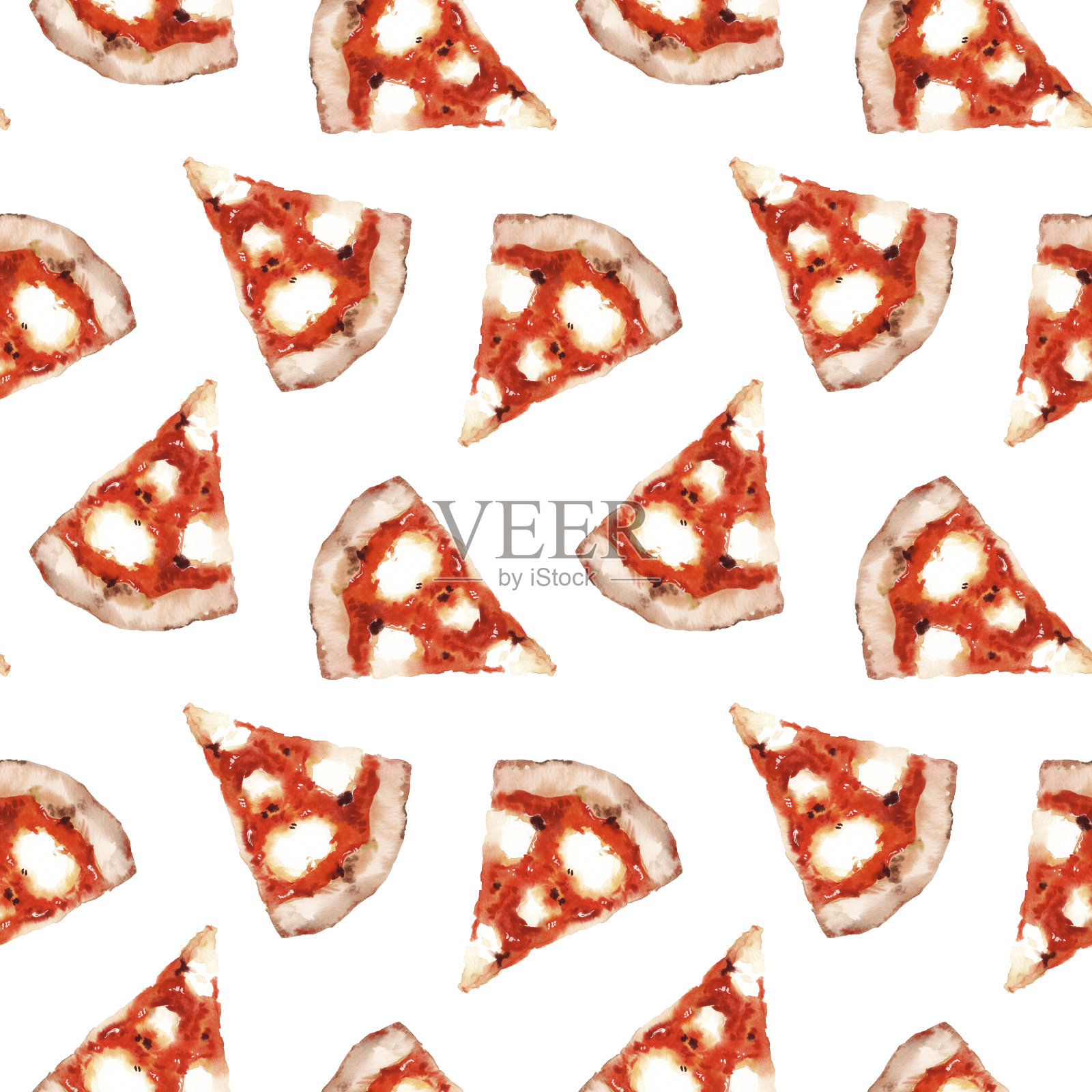 水彩手绘意大利美食美味披萨切片插画无缝图案插画图片素材