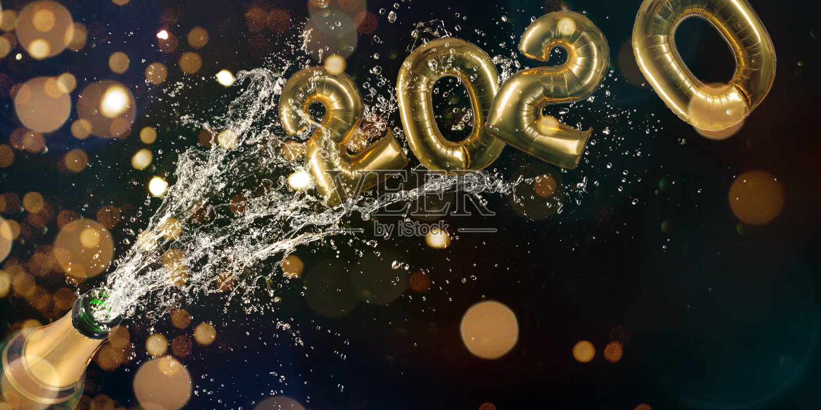 一瓶香槟酒，新年或其他庆祝主题。照片摄影图片