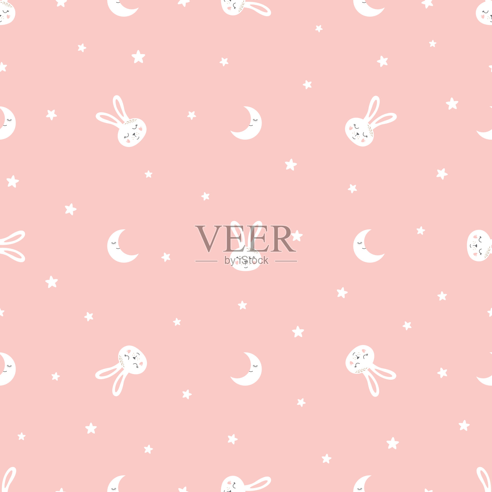 甜蜜的兔子无缝图案甜蜜的梦想孩子兔子印花粉色无缝背景矢量纹理插画图片素材
