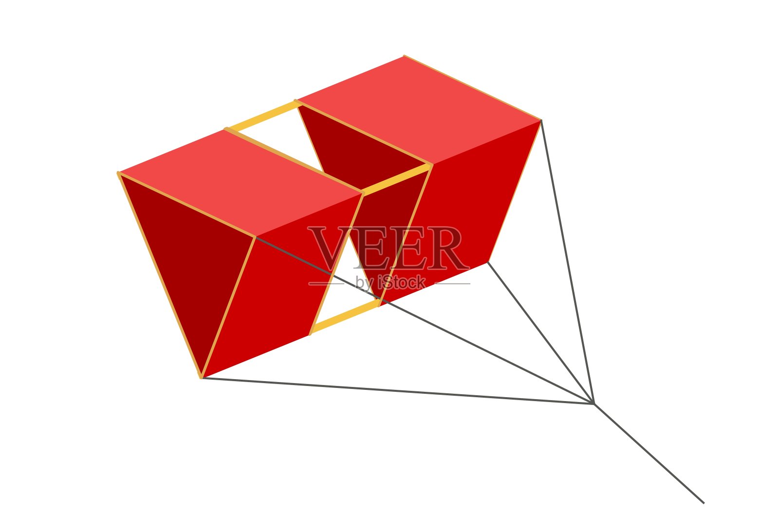 白色背景上的红色盒子形风筝。Vector illyustartsiya主题爱好和夏季游戏插画图片素材