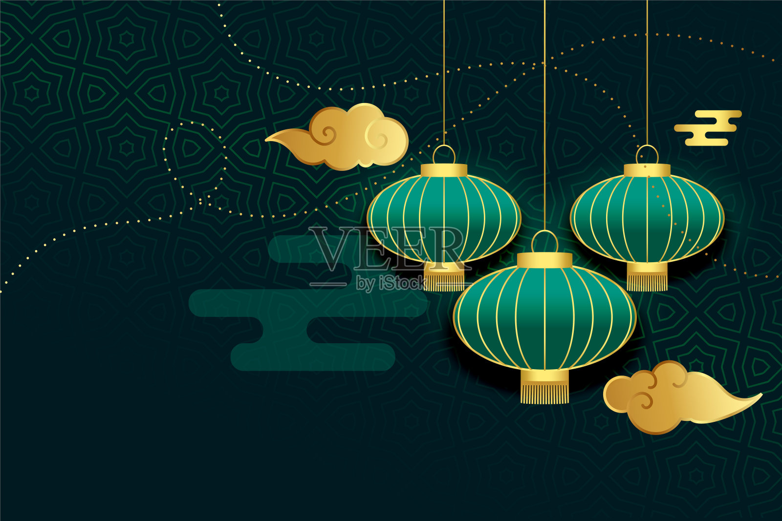 中国灯具和云的背景与文字空间插画图片素材