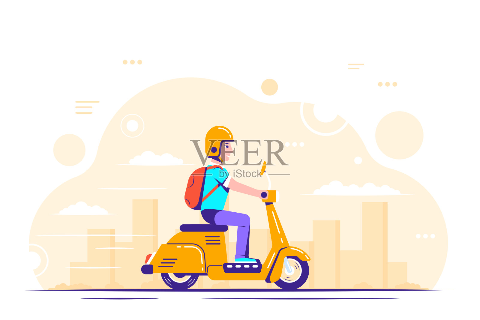 年轻人踏板车，平面风格插图插画图片素材