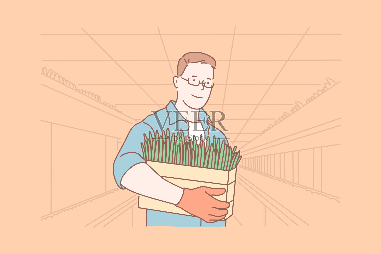 植物学家以草箱、温室、农业为概念插画图片素材